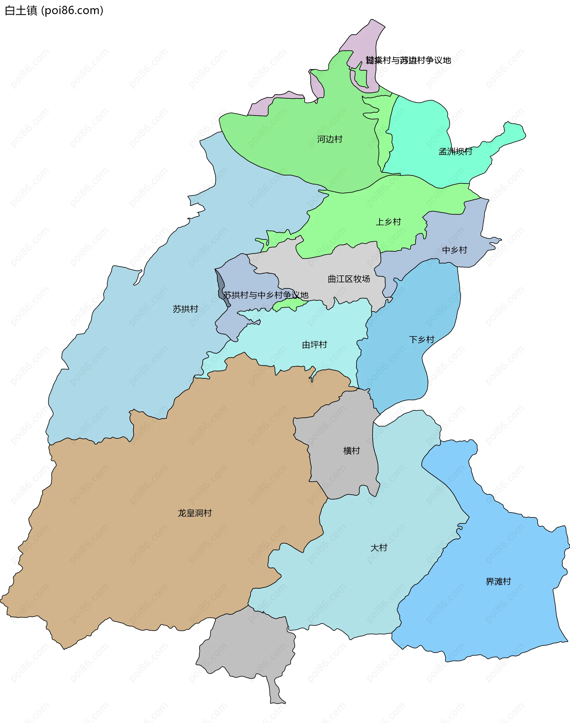 白土镇边界地图(五级行政区划)