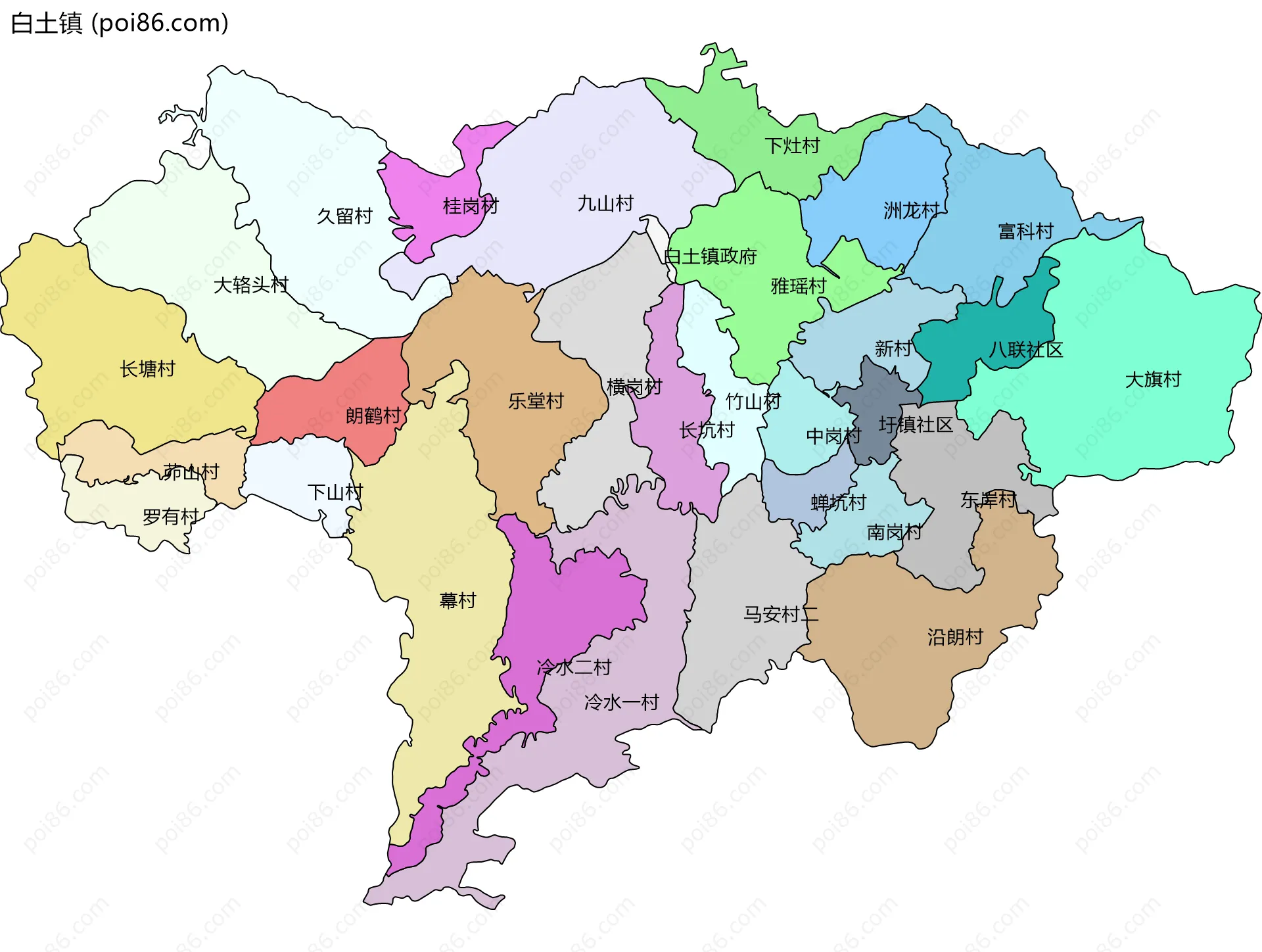 白土镇边界地图(五级行政区划)