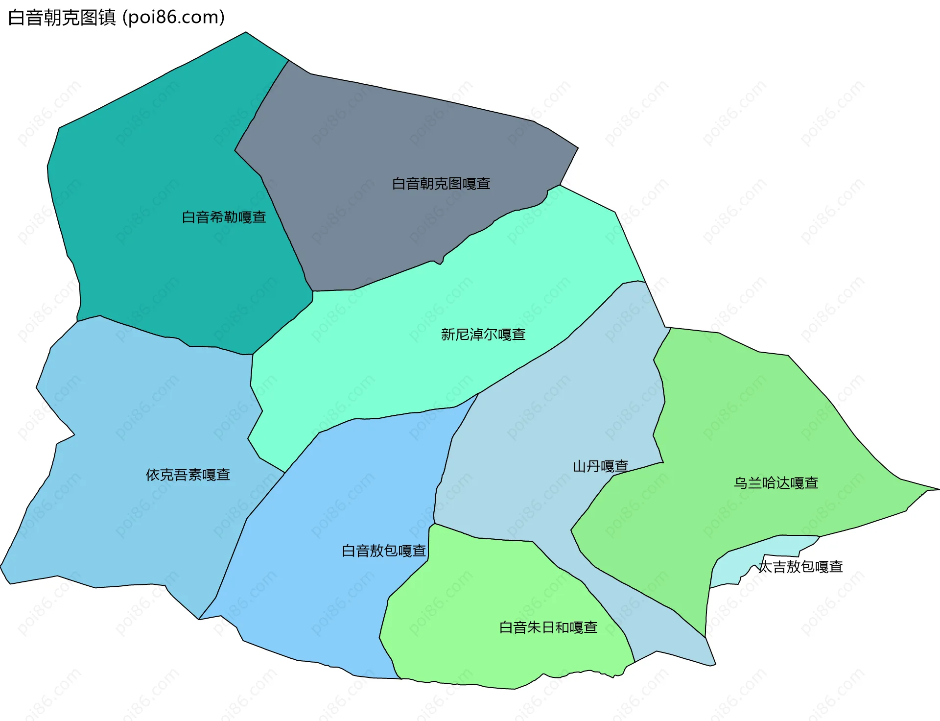 白音朝克图镇边界地图(五级行政区划)