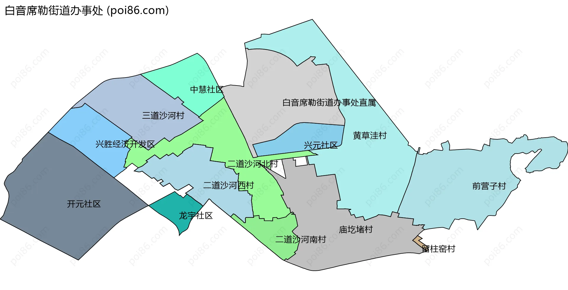 白音席勒街道办事处边界地图(五级行政区划)
