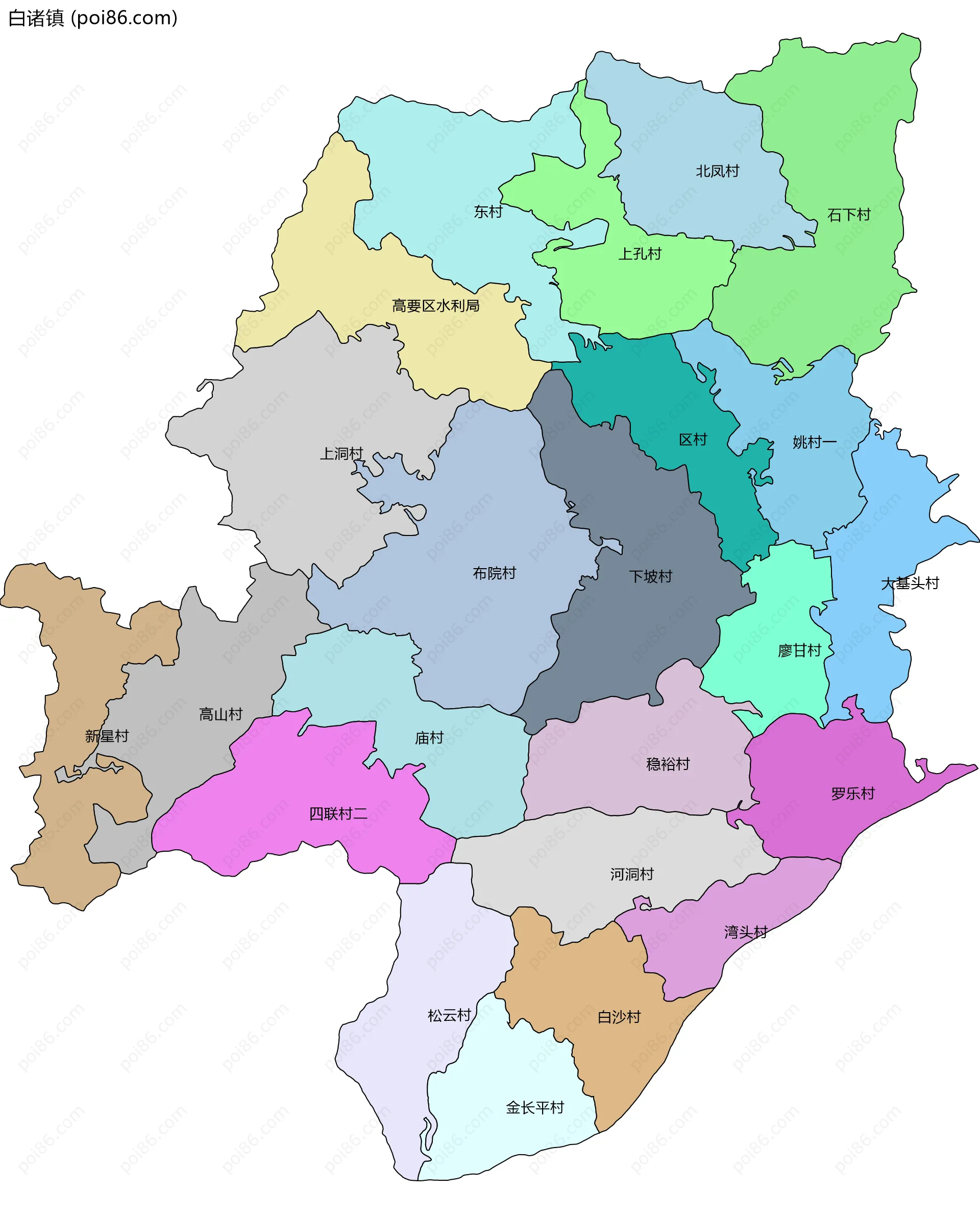 白诸镇边界地图(五级行政区划)