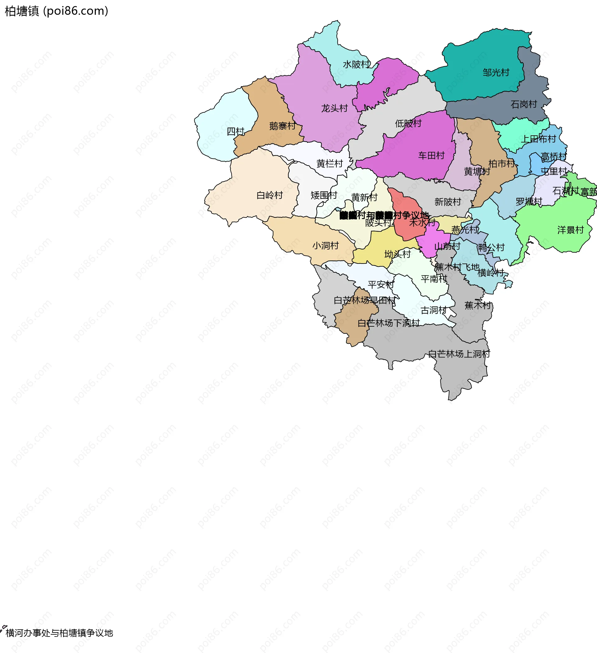 柏塘镇边界地图(五级行政区划)