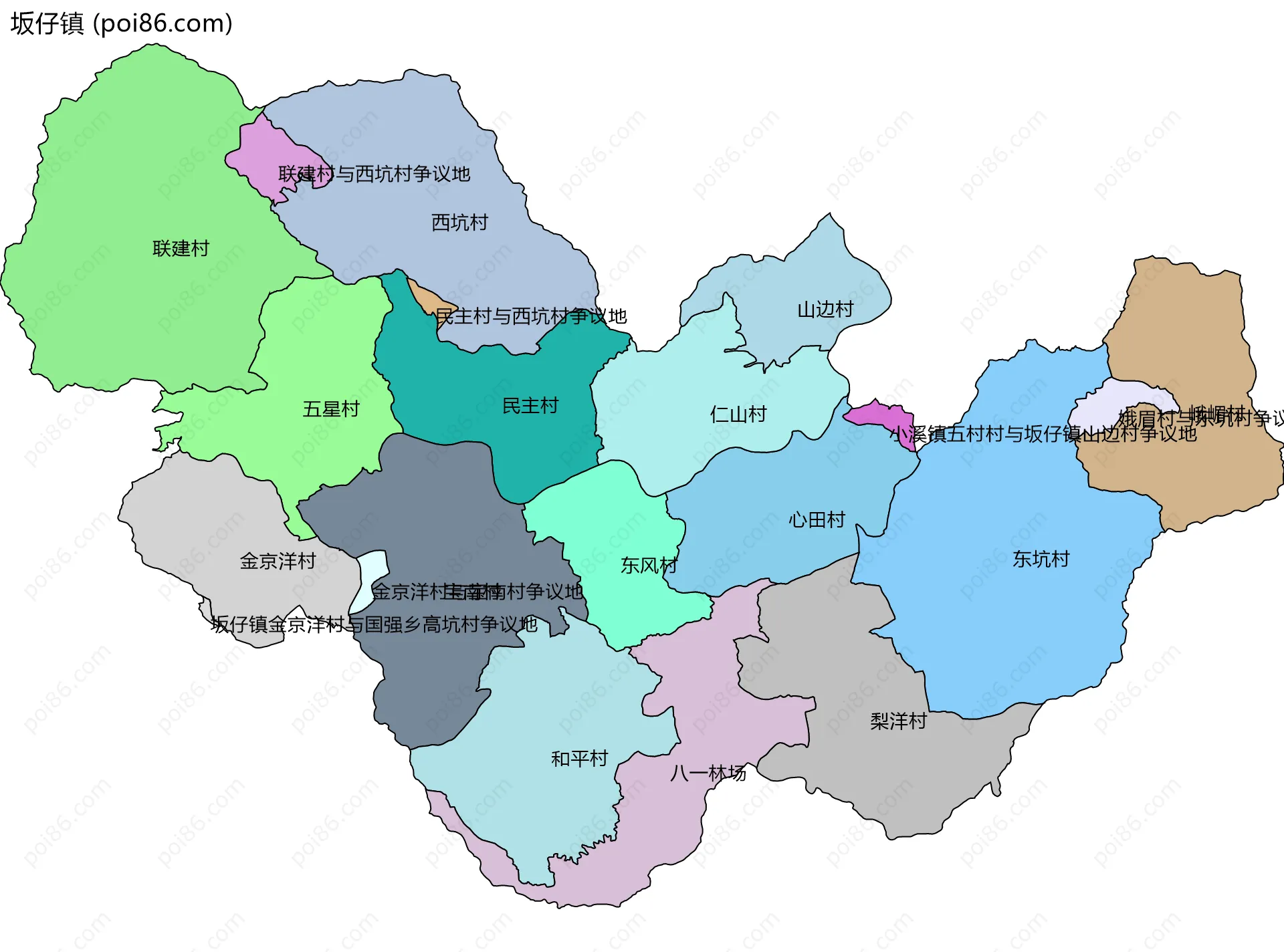 坂仔镇边界地图(五级行政区划)