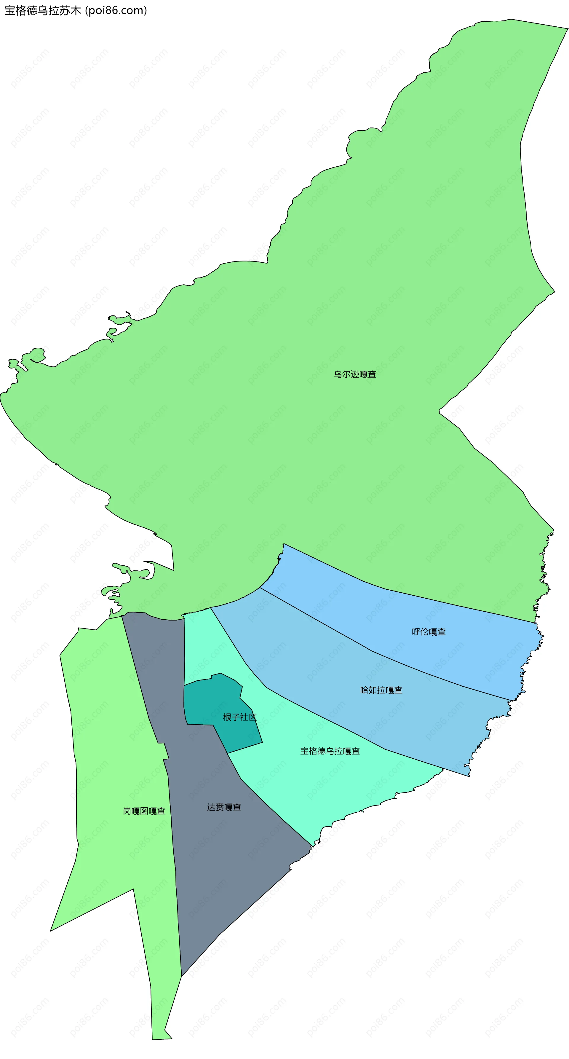 宝格德乌拉苏木边界地图(五级行政区划)