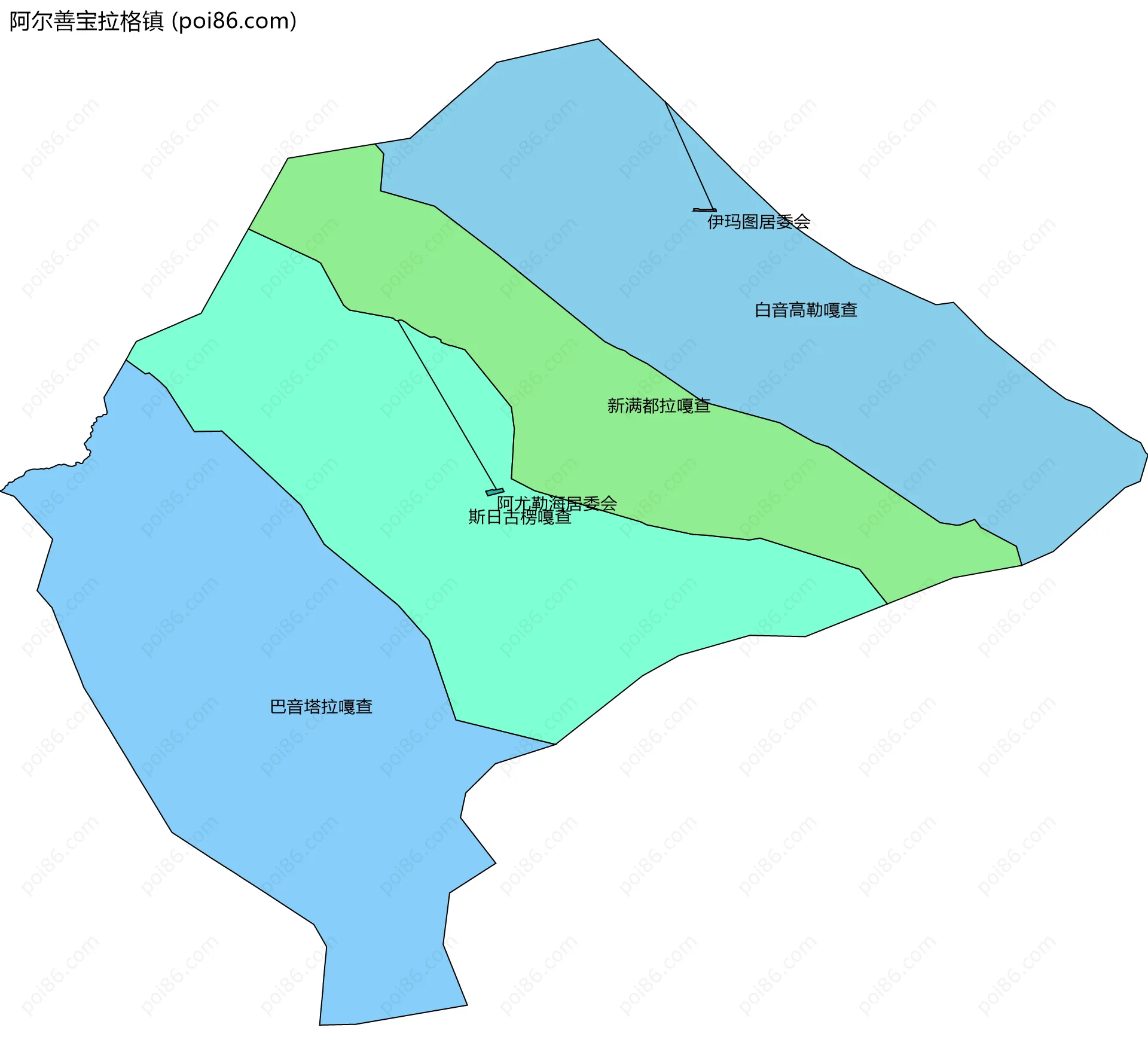 阿尔善宝拉格镇边界地图(五级行政区划)