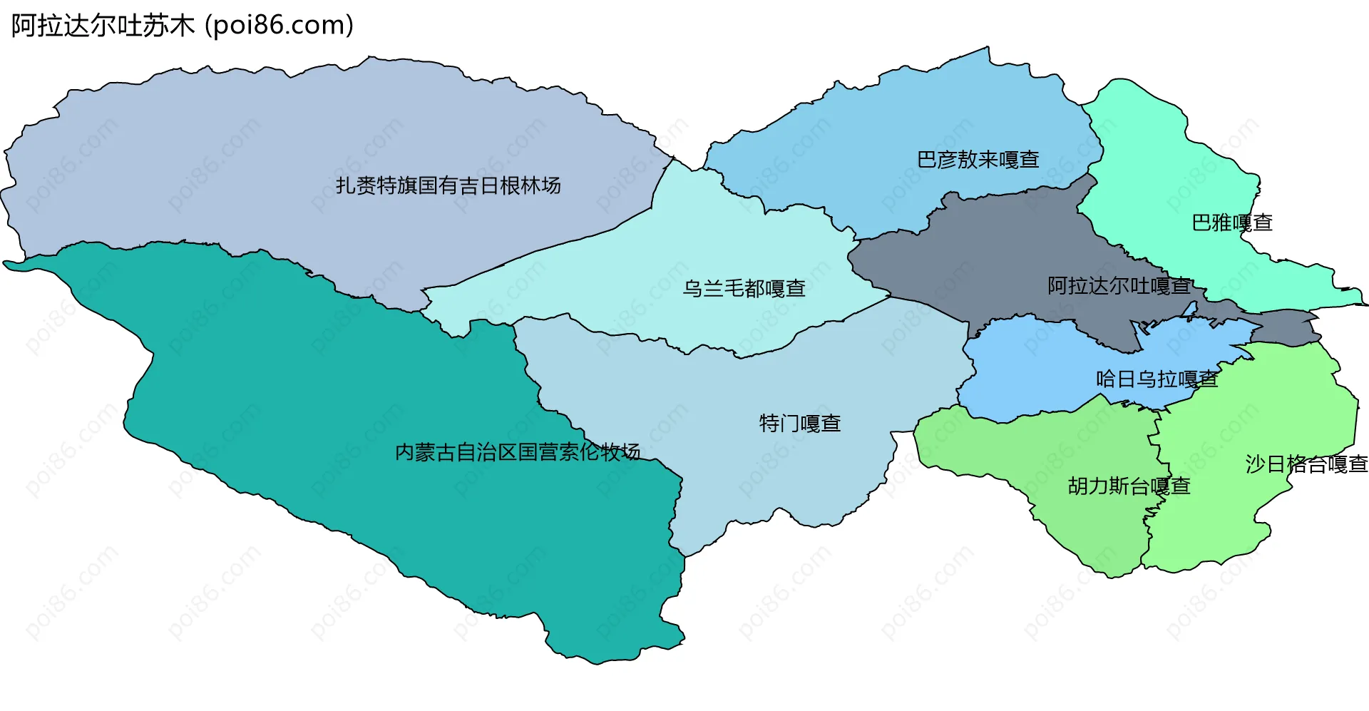 阿拉达尔吐苏木边界地图(五级行政区划)