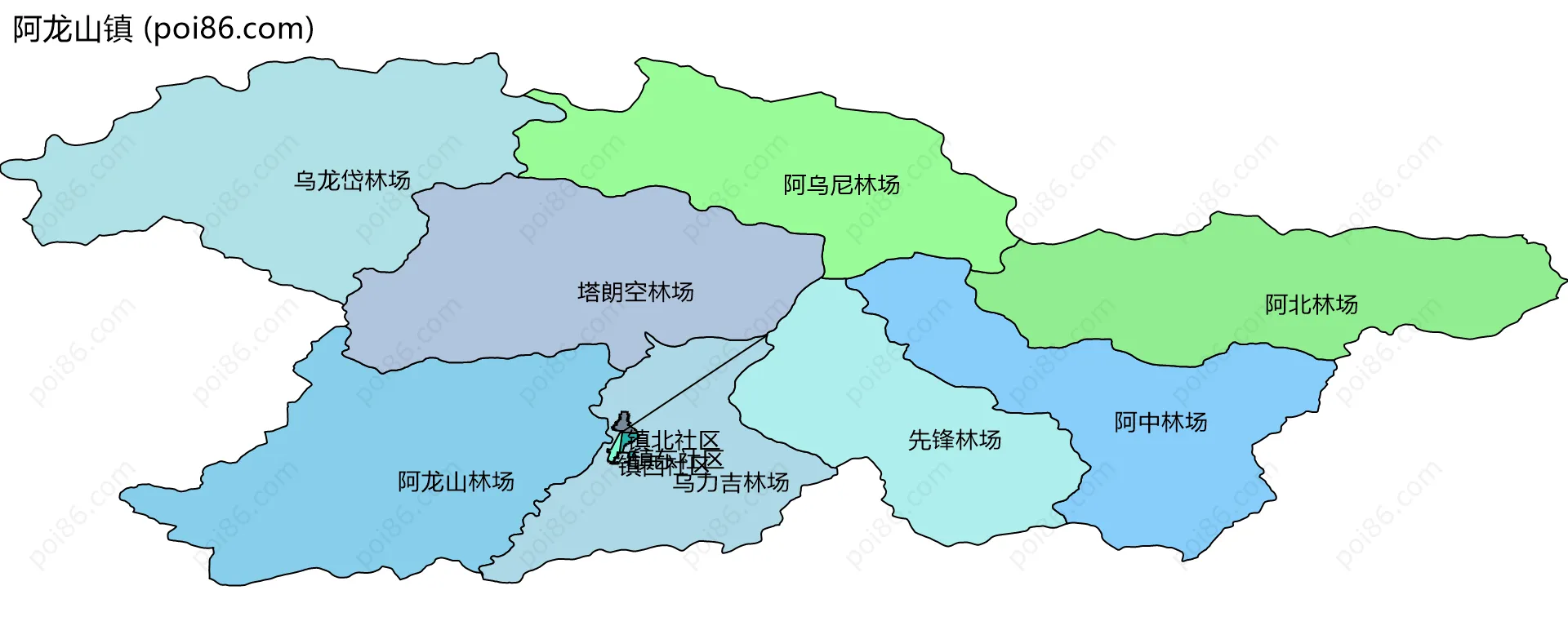 阿龙山镇边界地图(五级行政区划)