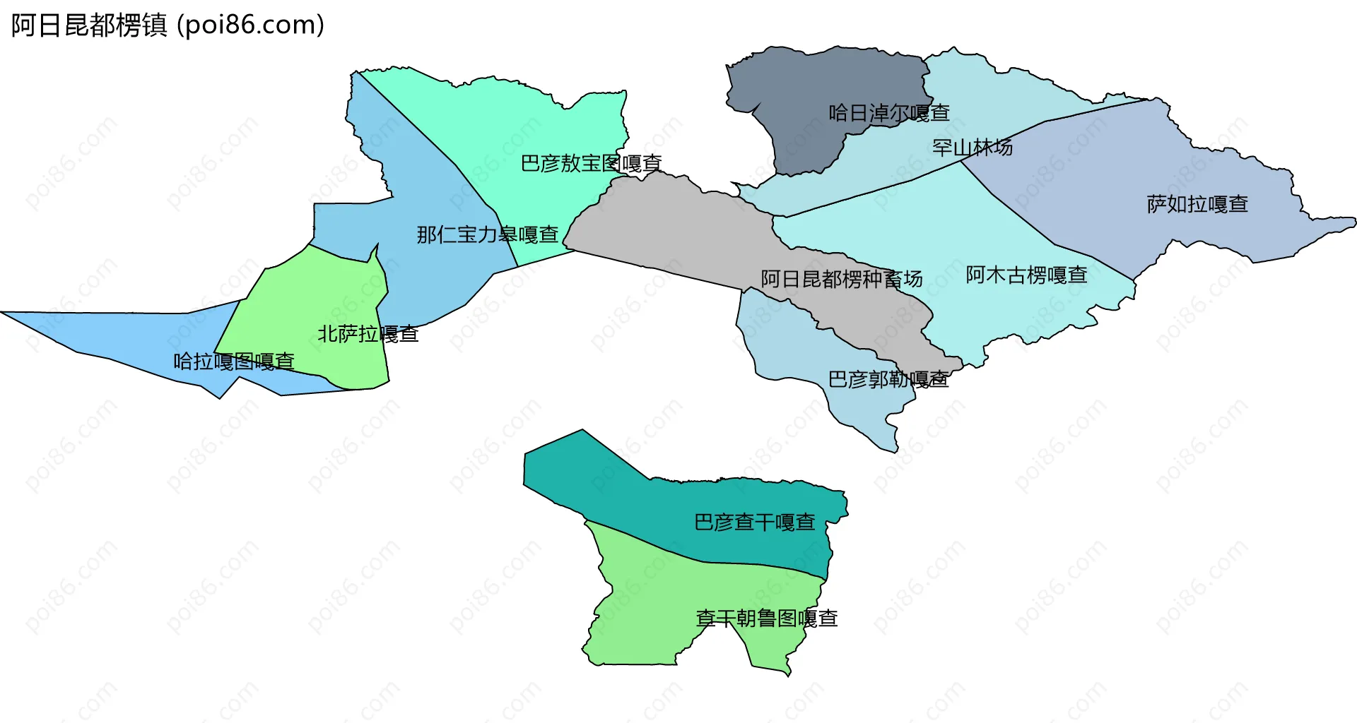 阿日昆都楞镇边界地图(五级行政区划)