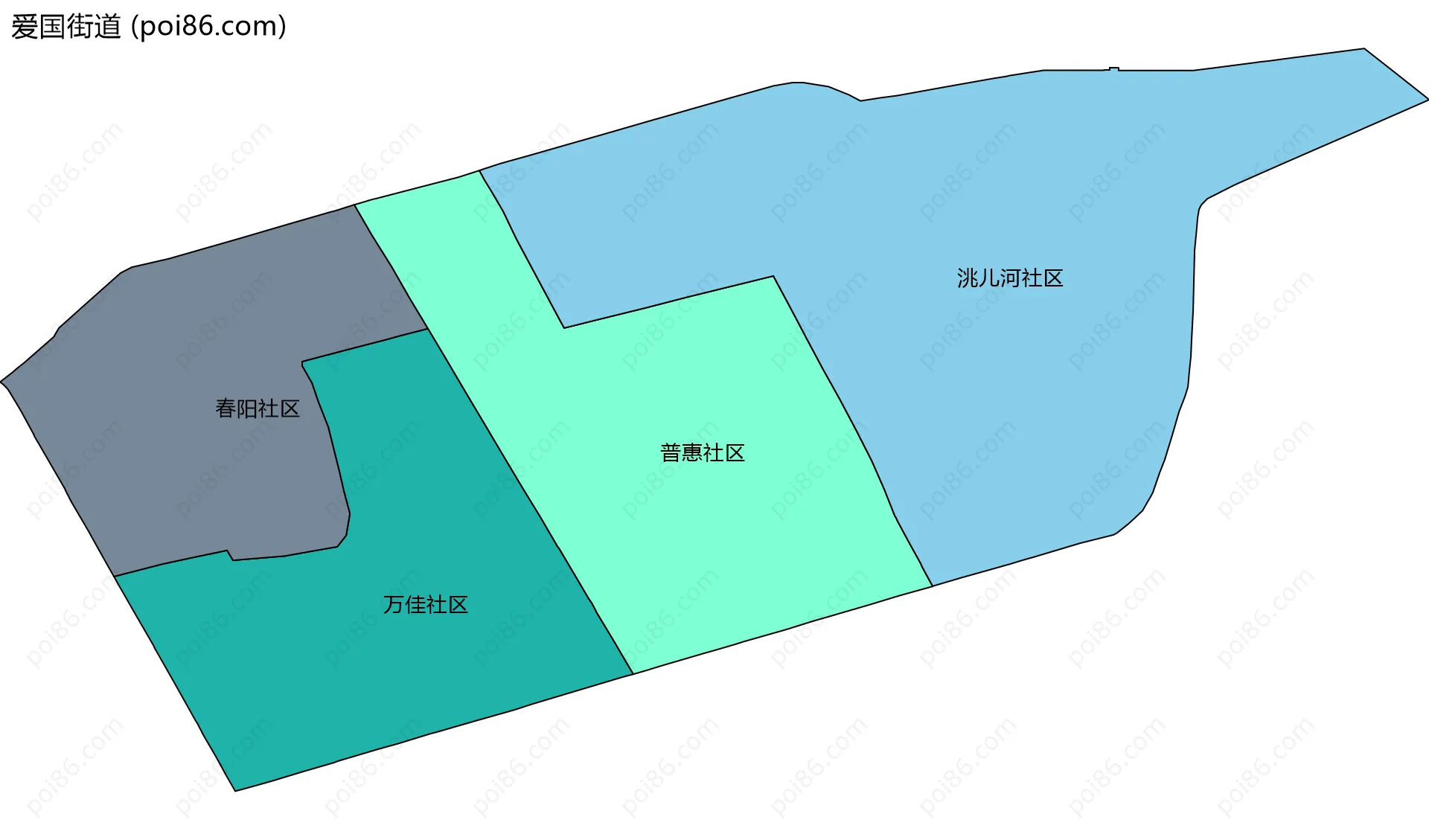 爱国街道边界地图(五级行政区划)