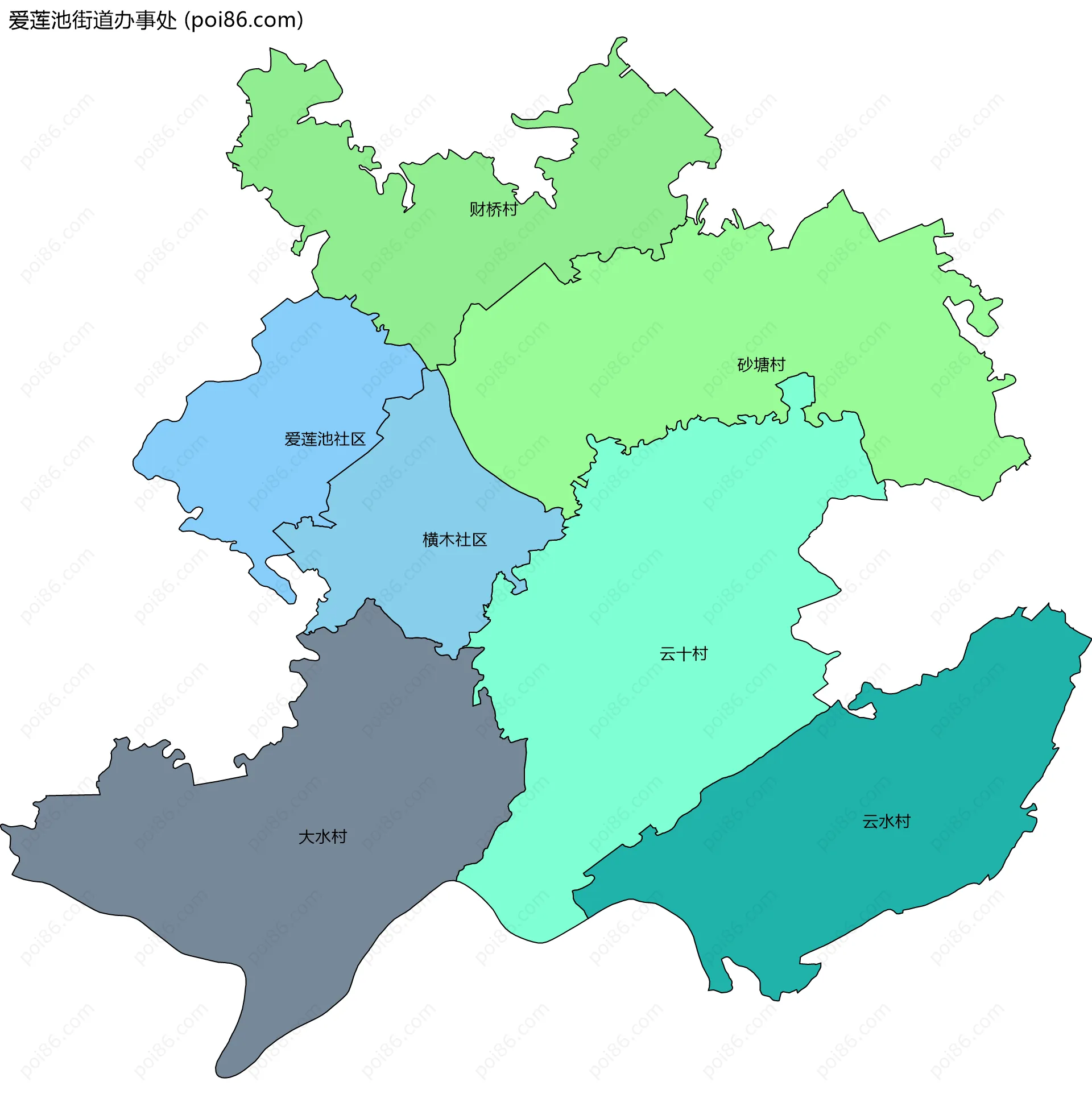 爱莲池街道办事处边界地图(五级行政区划)
