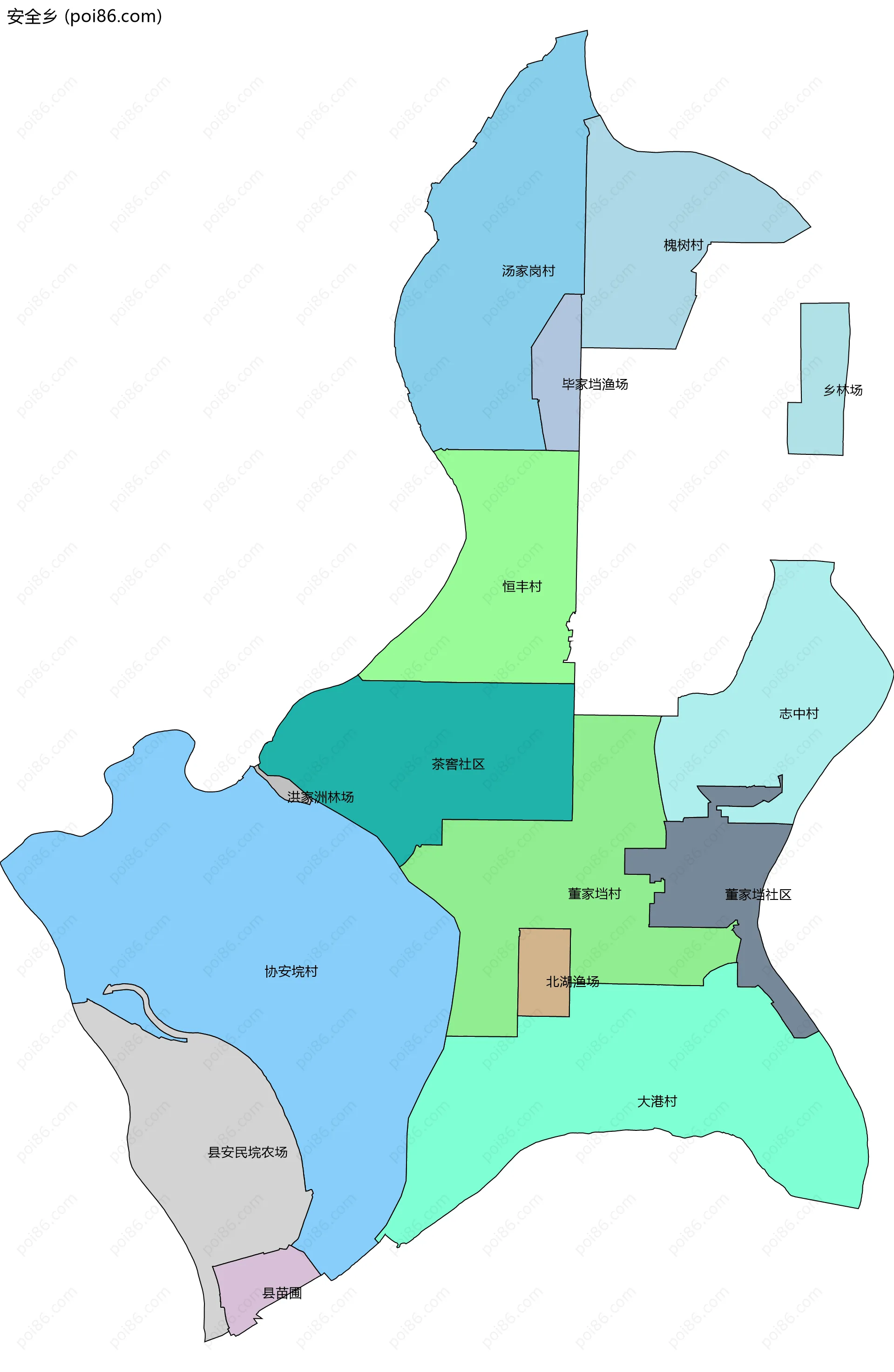 安全乡边界地图(五级行政区划)