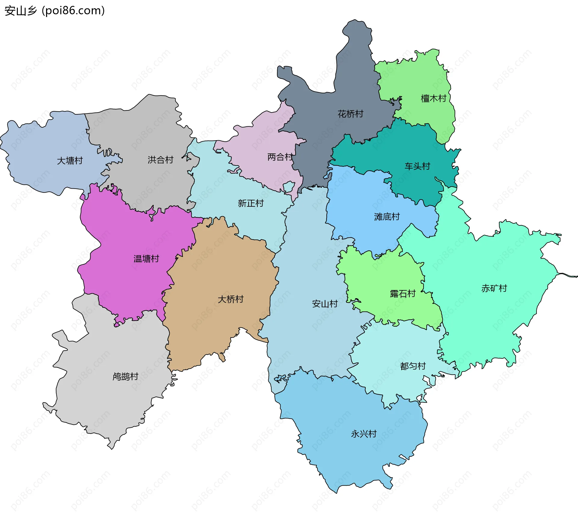 安山乡边界地图(五级行政区划)