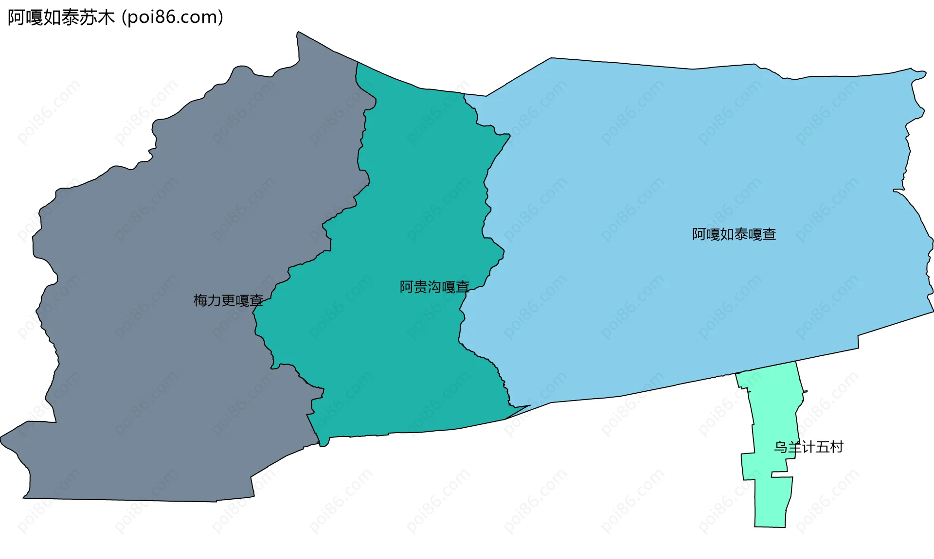 阿嘎如泰苏木边界地图(五级行政区划)