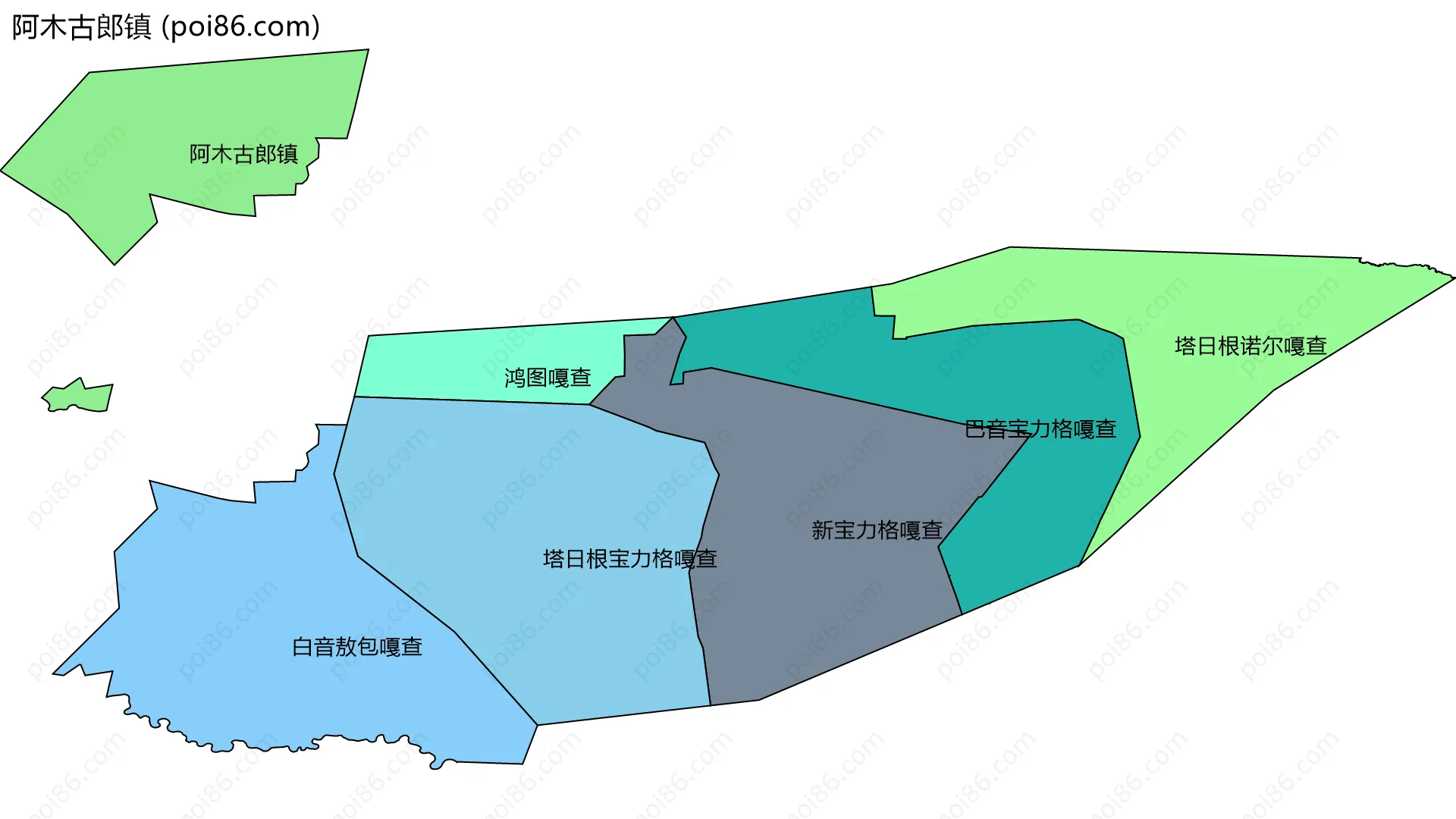 阿木古郎镇边界地图(五级行政区划)