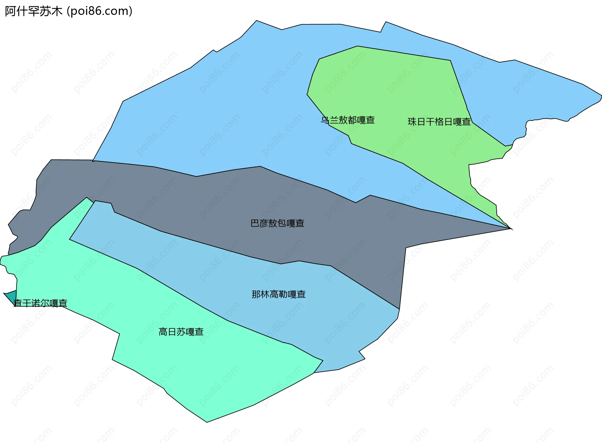 阿什罕苏木边界地图(五级行政区划)