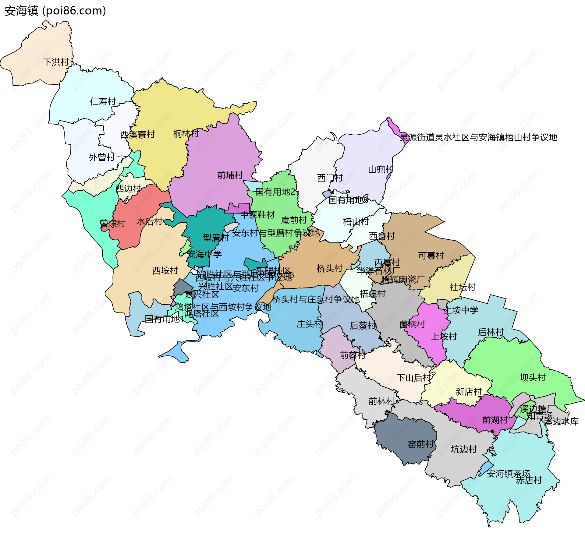 安海镇边界地图(五级行政区划)