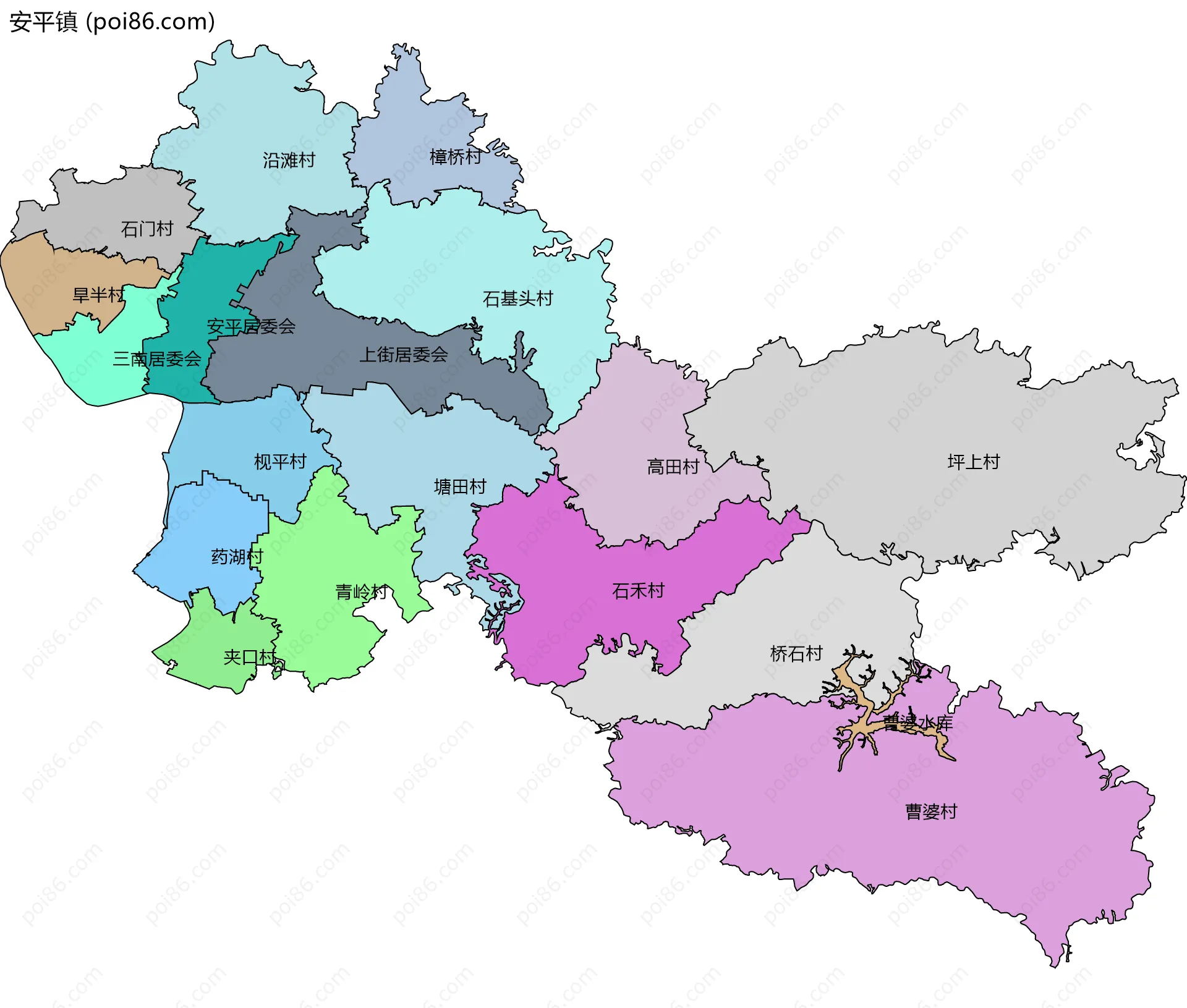 安平镇边界地图(五级行政区划)