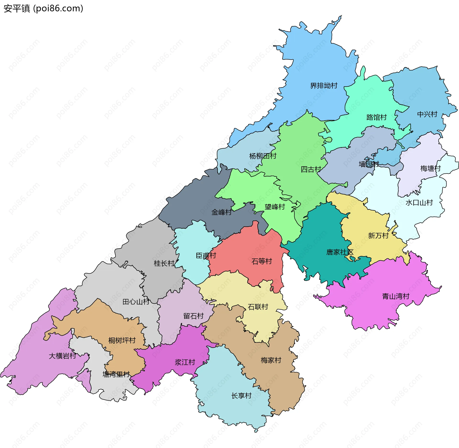 安平镇边界地图(五级行政区划)