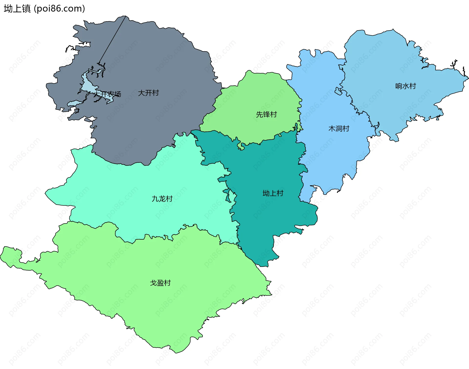 坳上镇边界地图(五级行政区划)