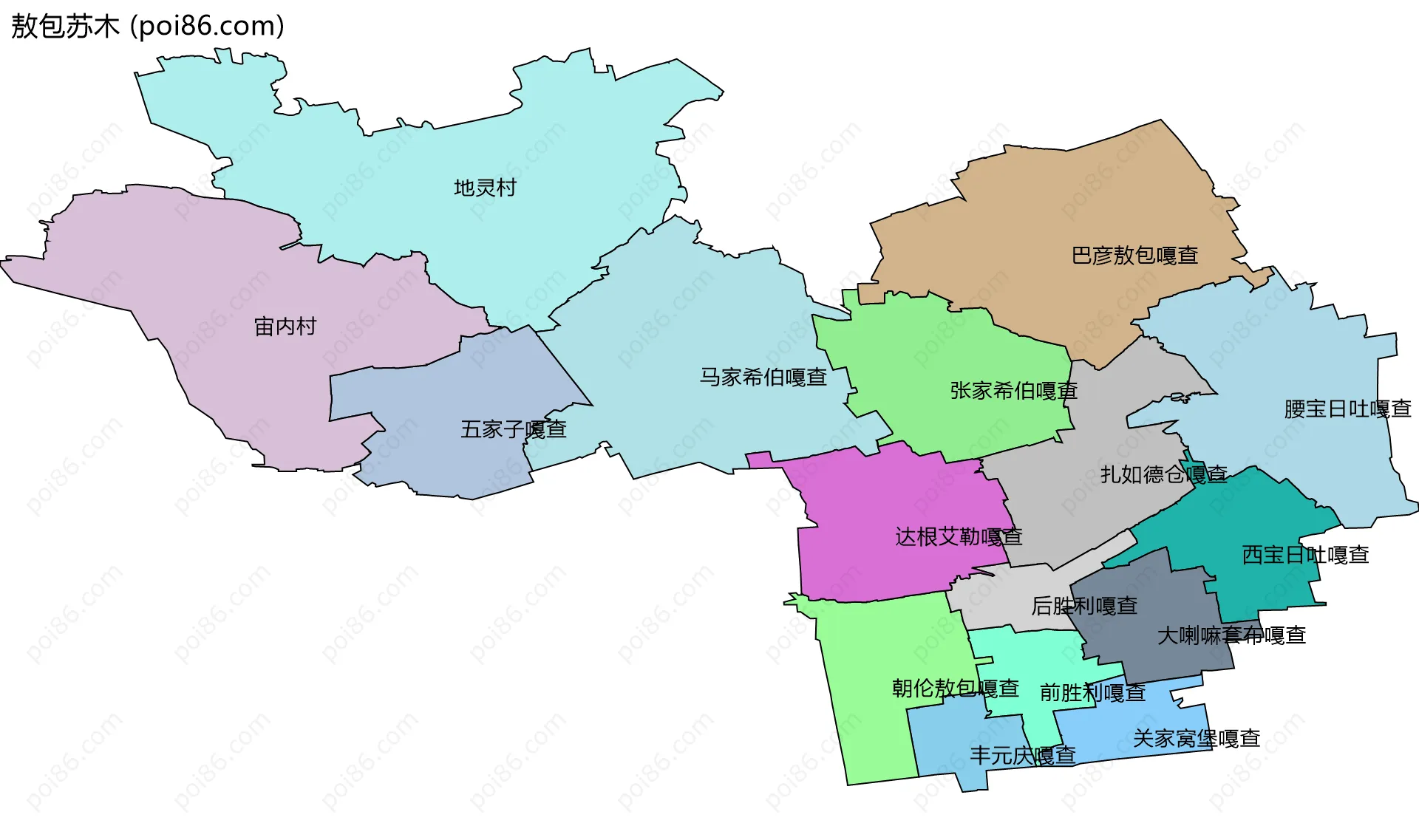 敖包苏木边界地图(五级行政区划)