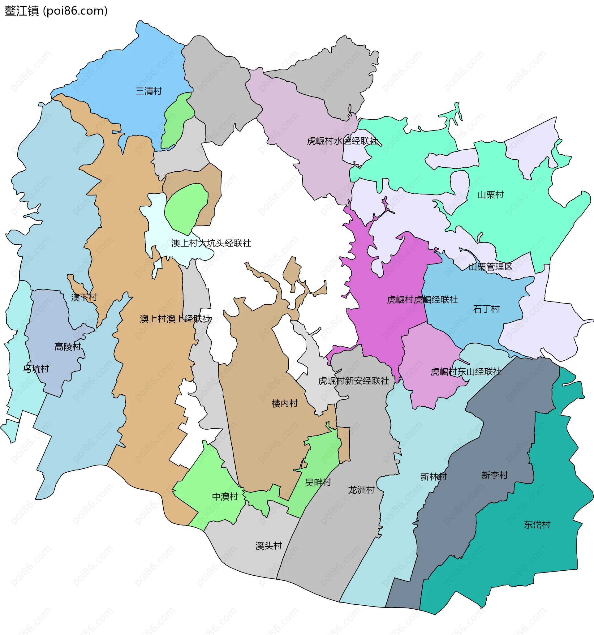鳌江镇边界地图(五级行政区划)