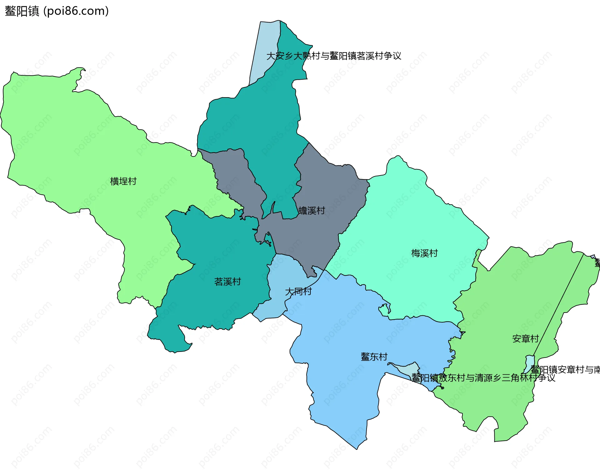 鳌阳镇边界地图(五级行政区划)
