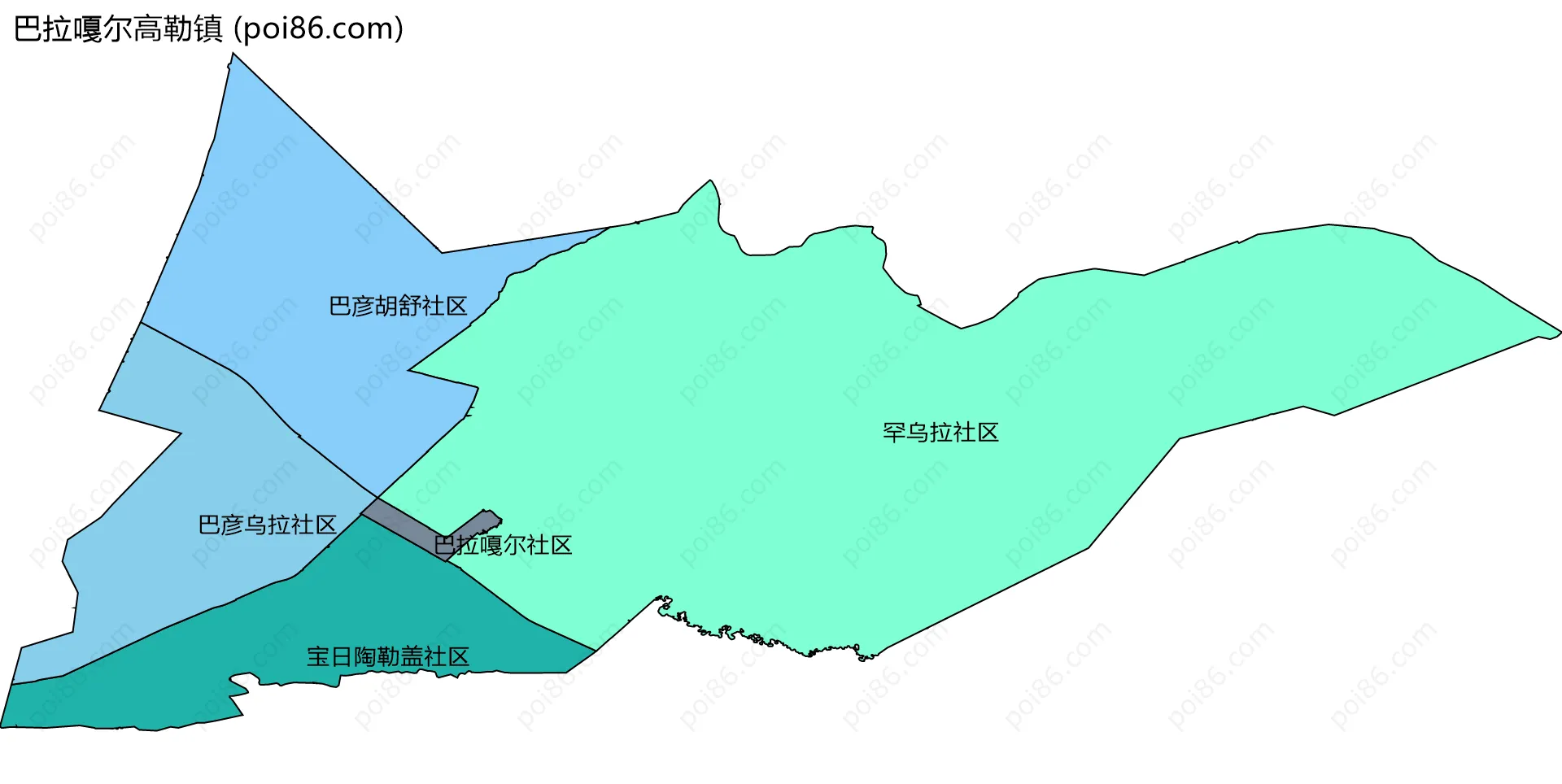 巴拉嘎尔高勒镇边界地图(五级行政区划)