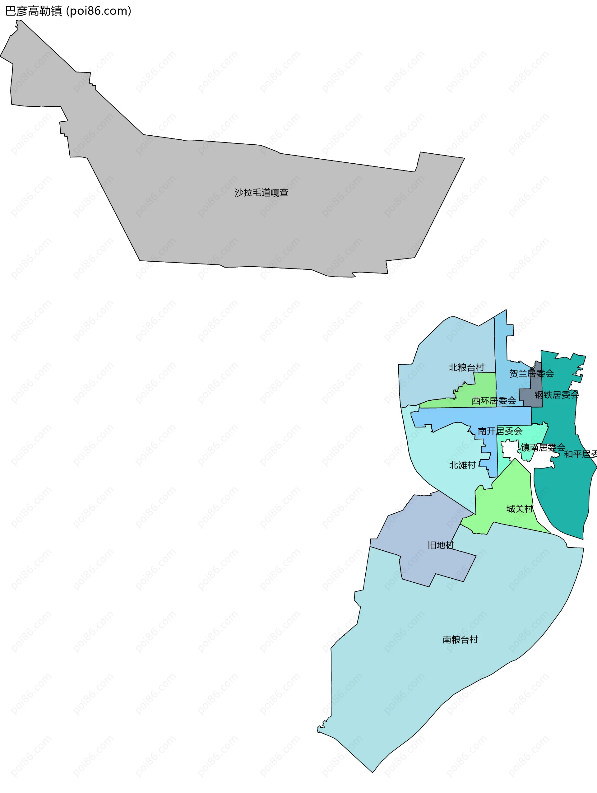 巴彦高勒镇边界地图(五级行政区划)