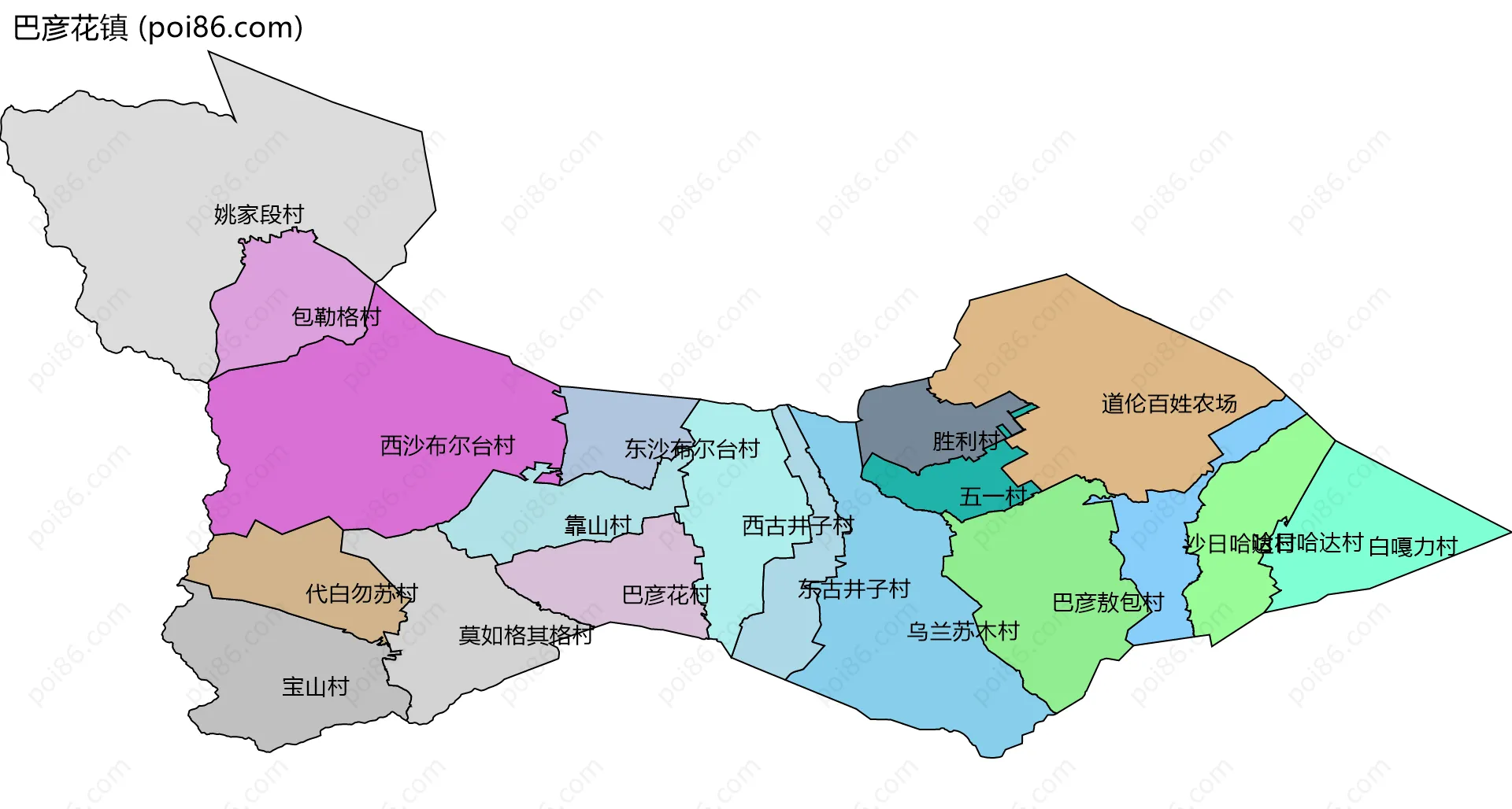 巴彦花镇边界地图(五级行政区划)