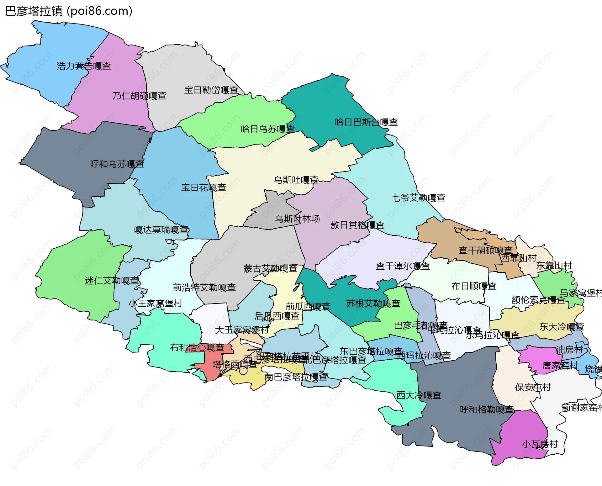 巴彦塔拉镇边界地图(五级行政区划)