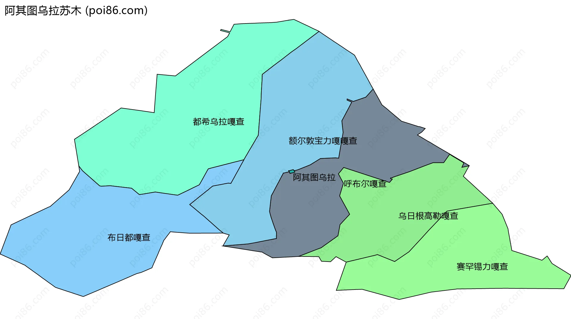 阿其图乌拉苏木边界地图(五级行政区划)