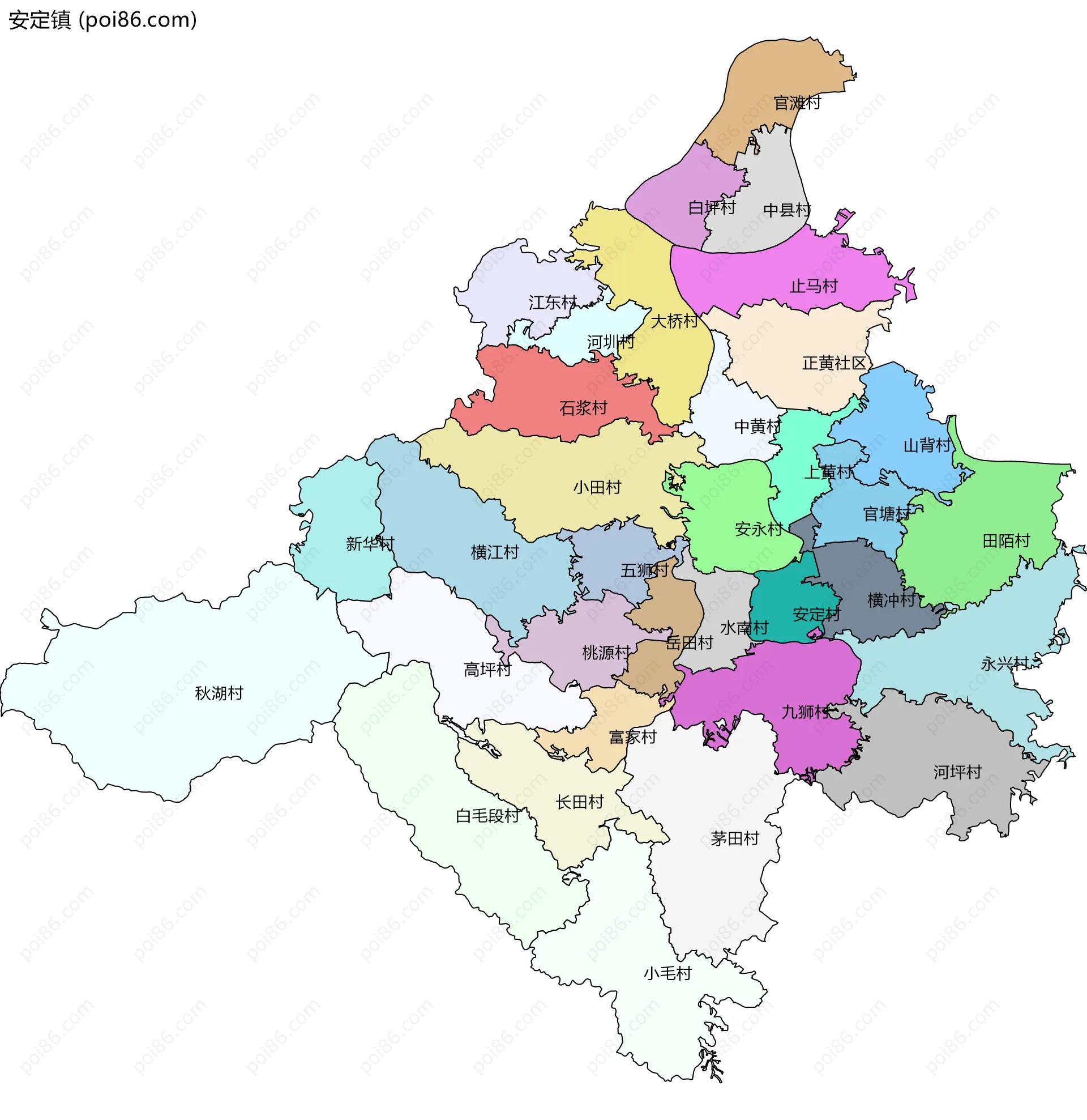 安定镇边界地图(五级行政区划)