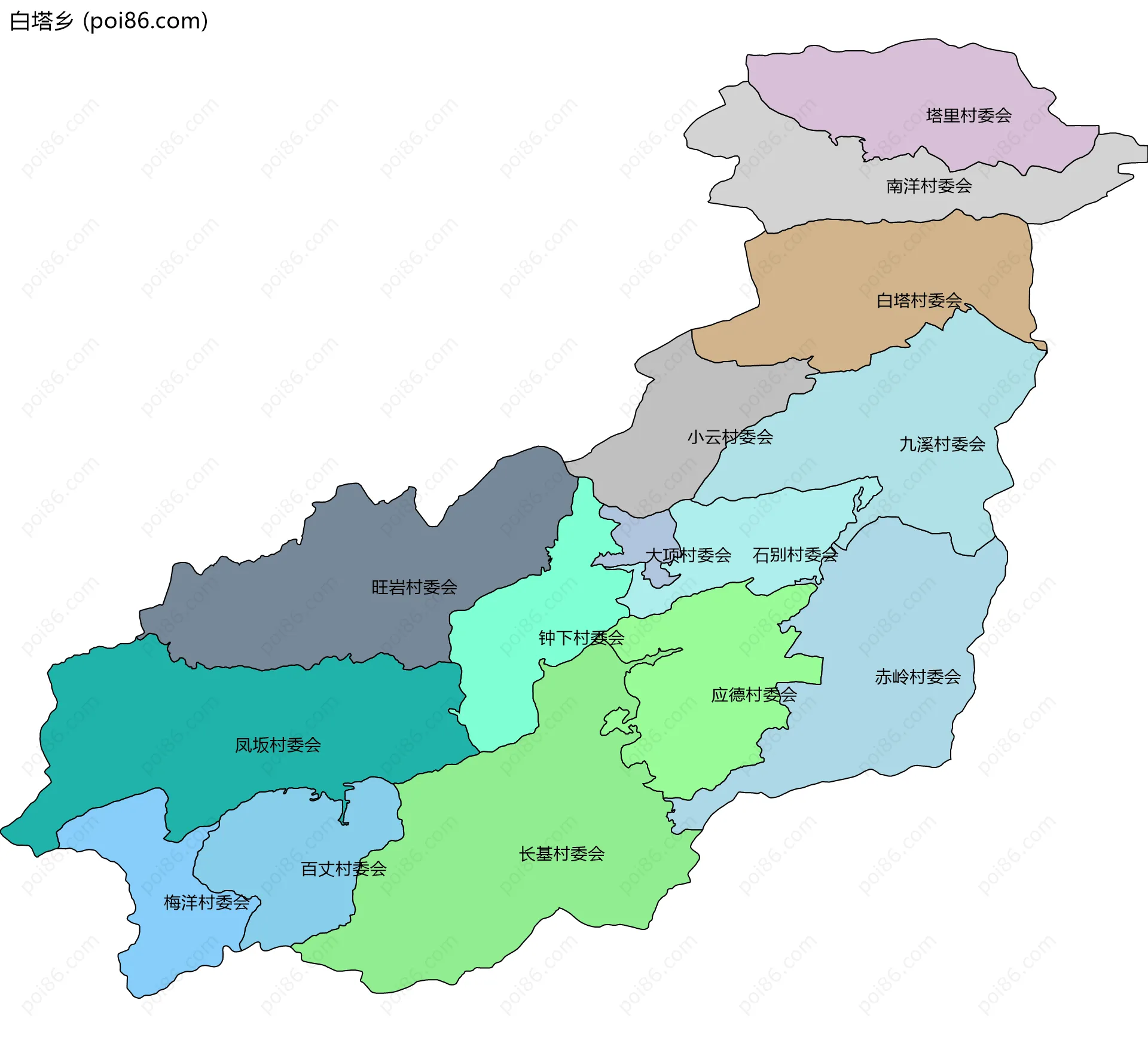 白塔乡边界地图(五级行政区划)