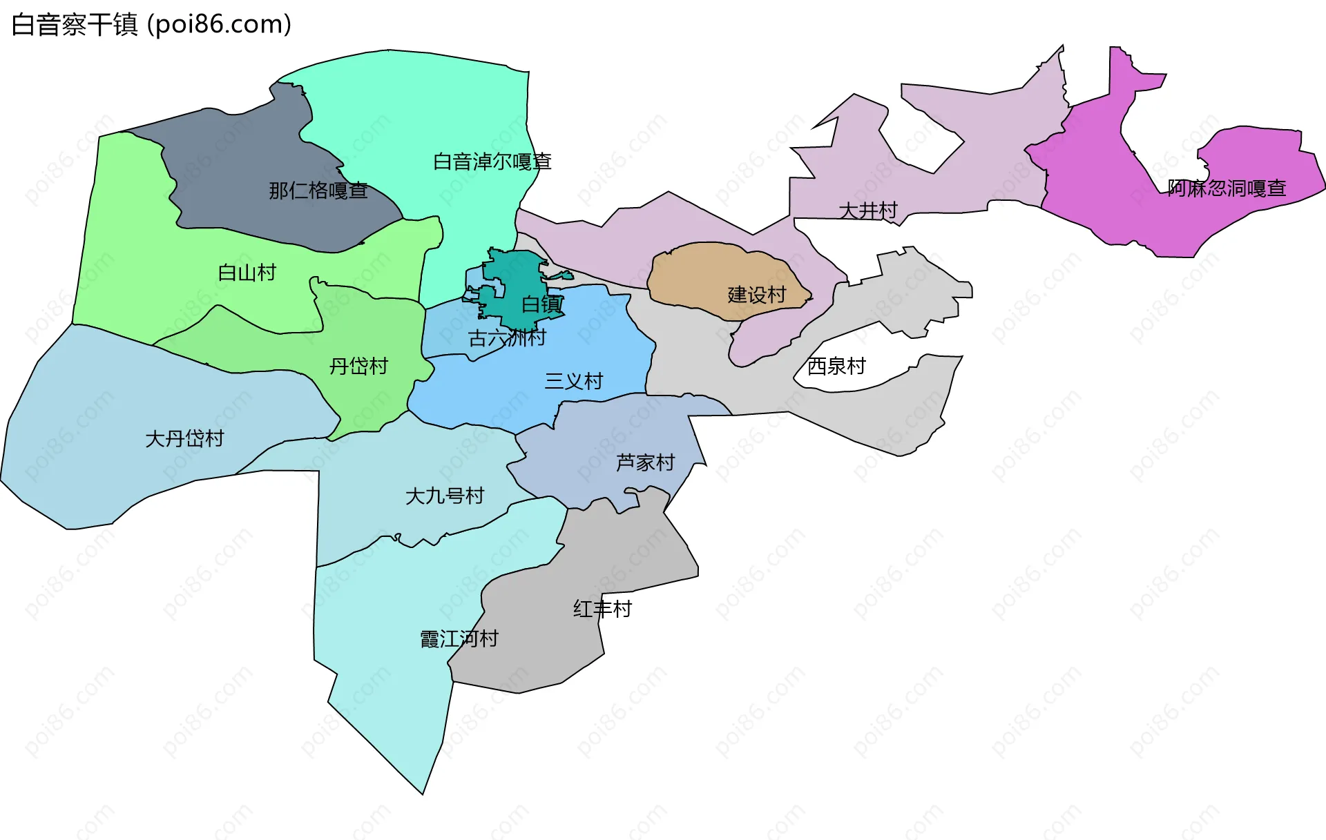 白音察干镇边界地图(五级行政区划)