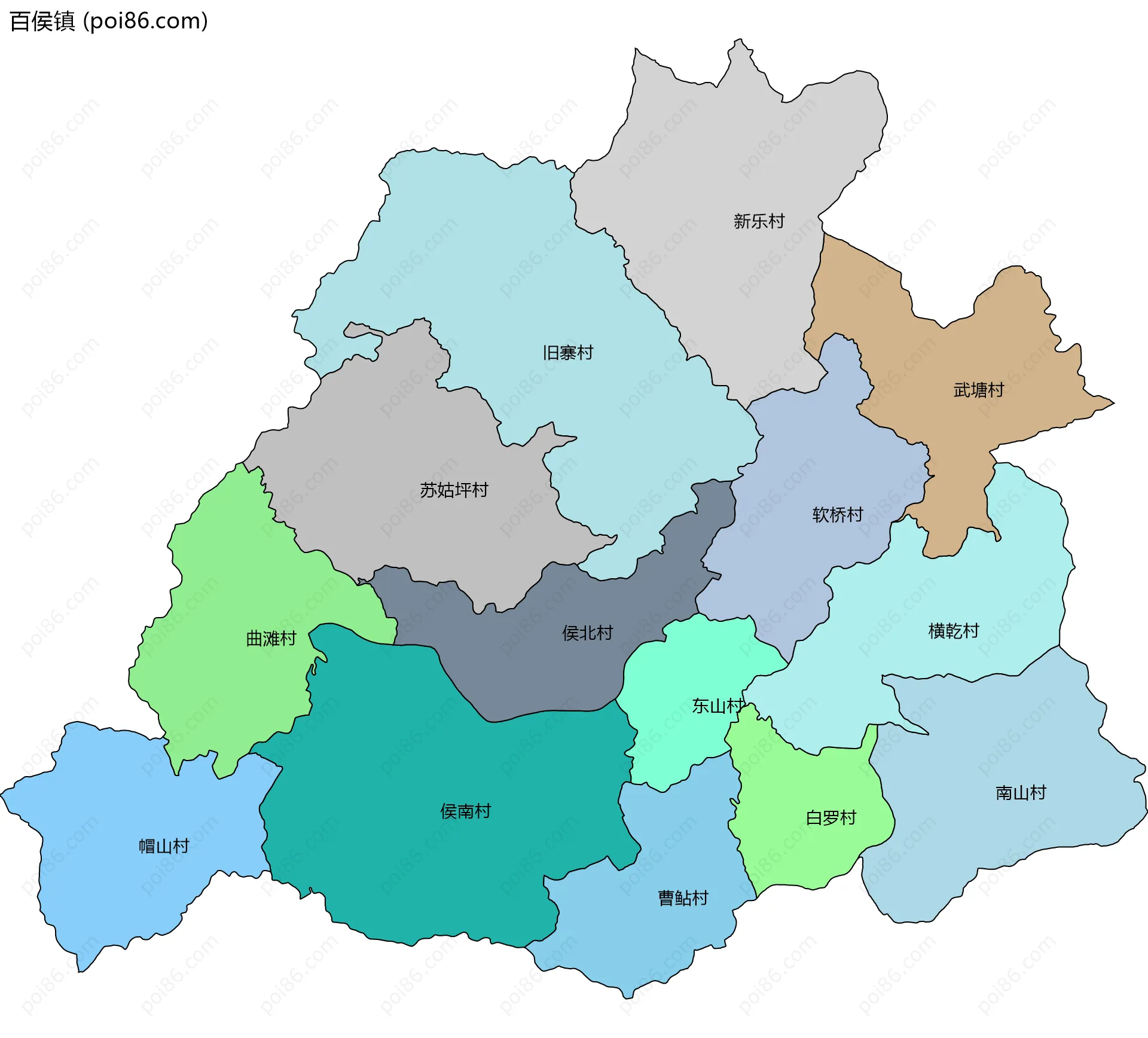 百侯镇边界地图(五级行政区划)