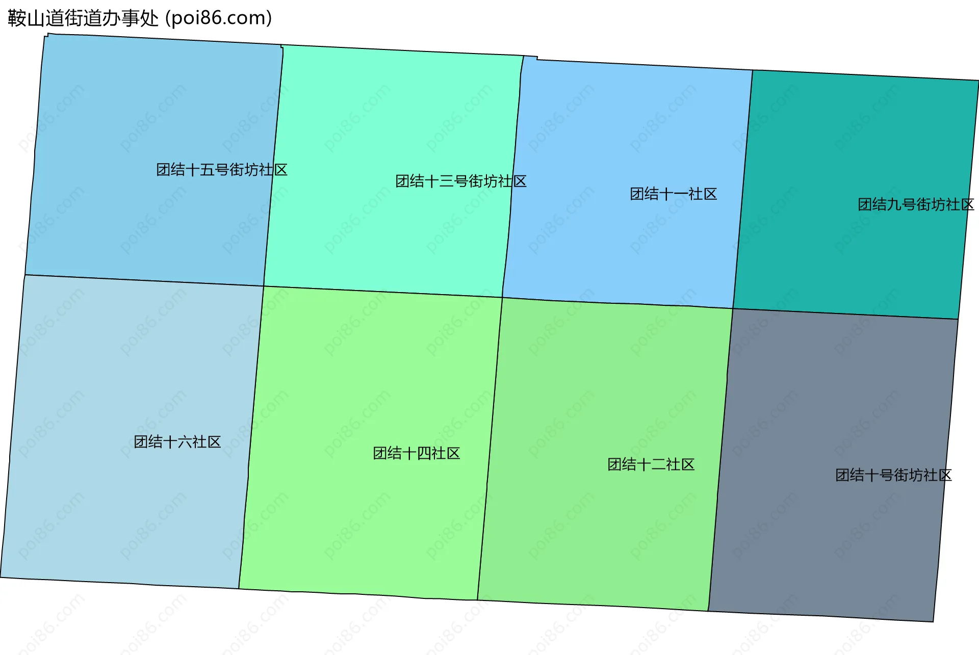 鞍山道街道办事处边界地图(五级行政区划)