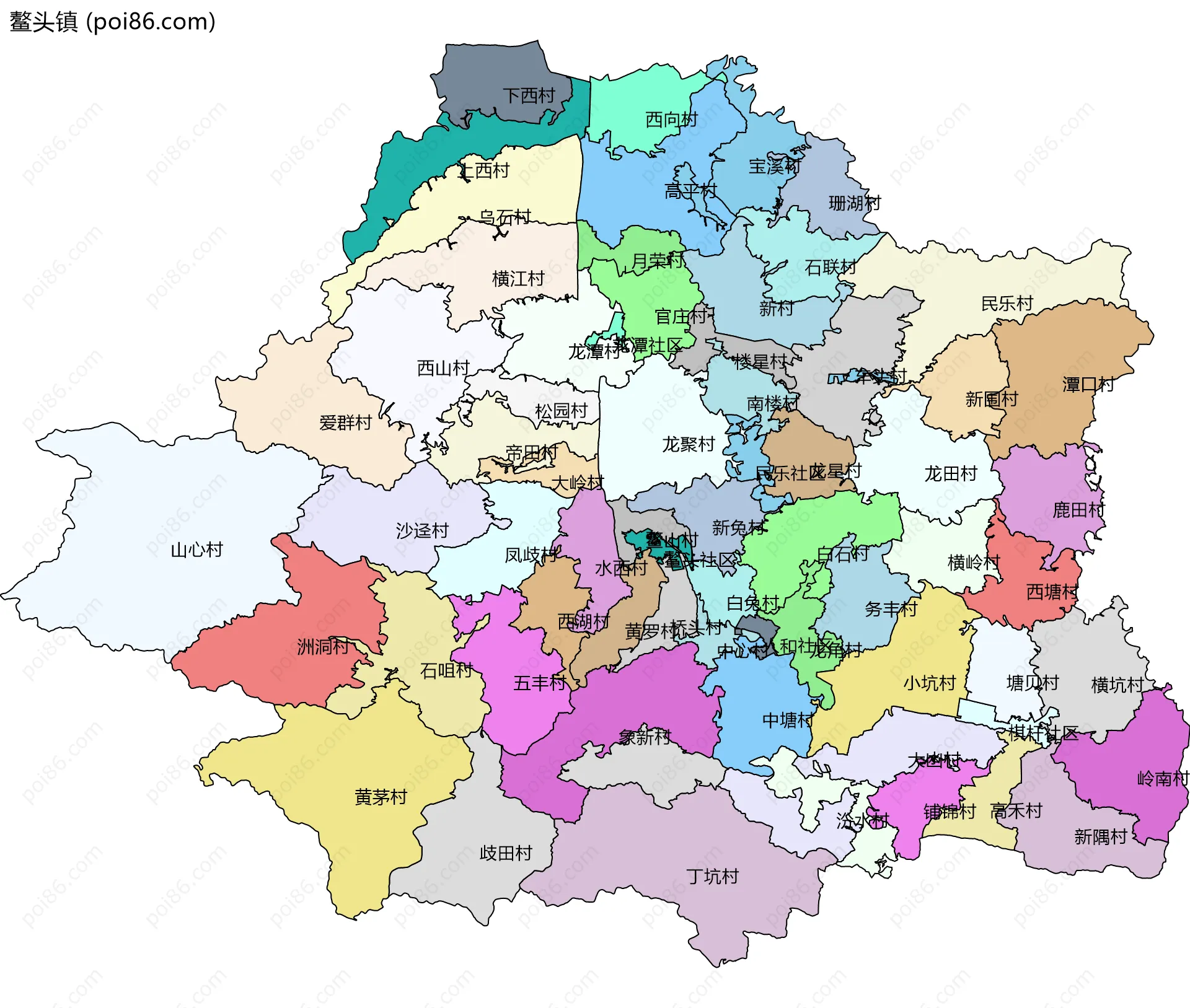 鳌头镇边界地图(五级行政区划)