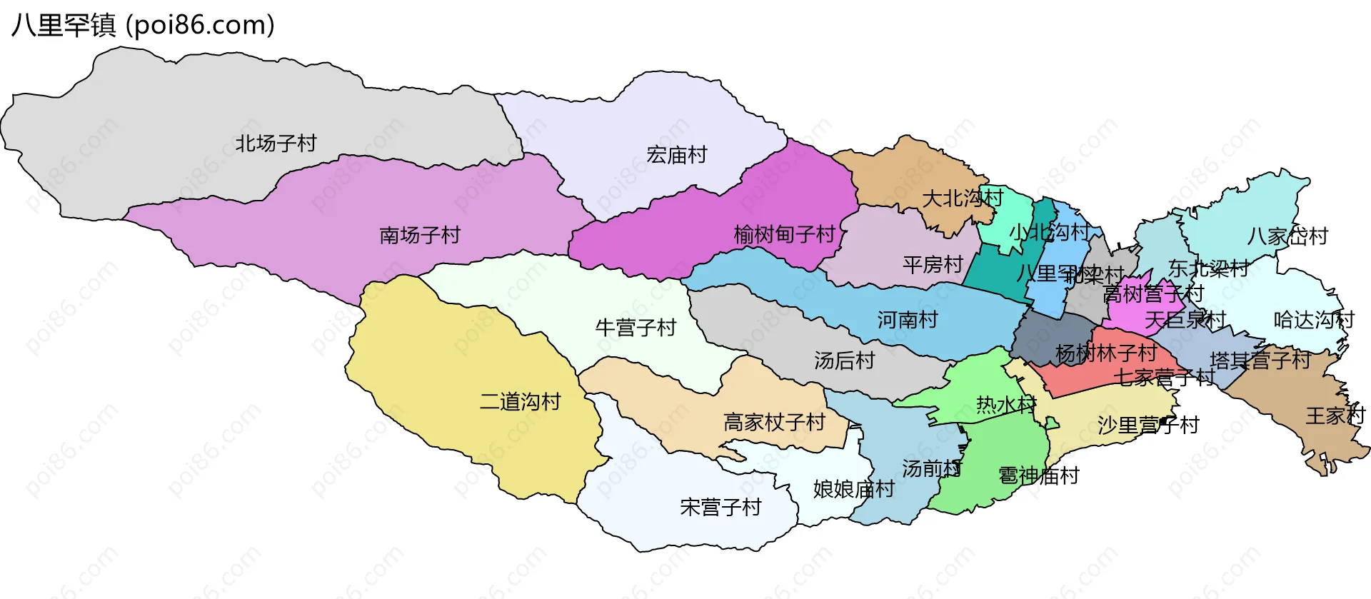八里罕镇边界地图(五级行政区划)