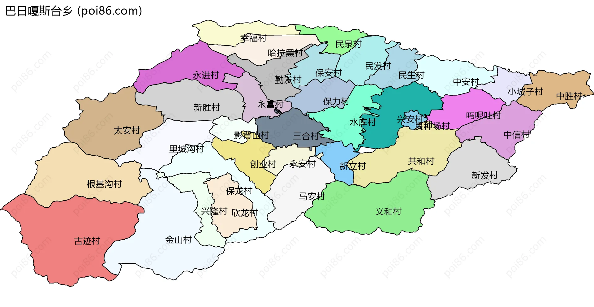 巴日嘎斯台乡边界地图(五级行政区划)