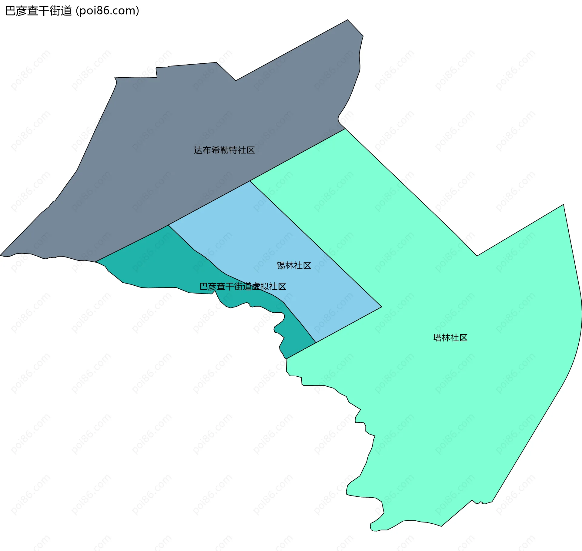 巴彦查干街道边界地图(五级行政区划)