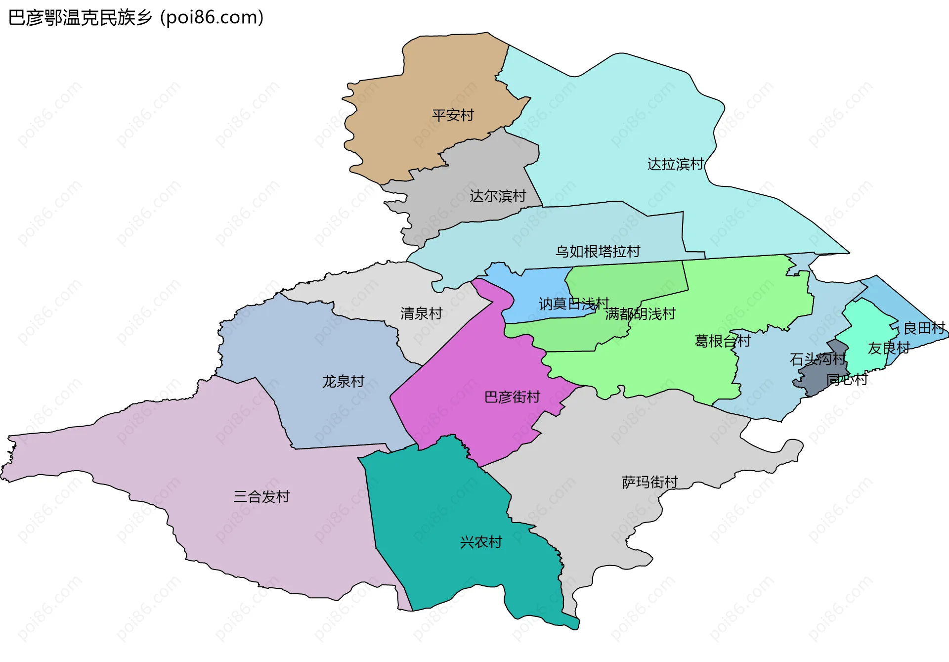 巴彦鄂温克民族乡边界地图(五级行政区划)