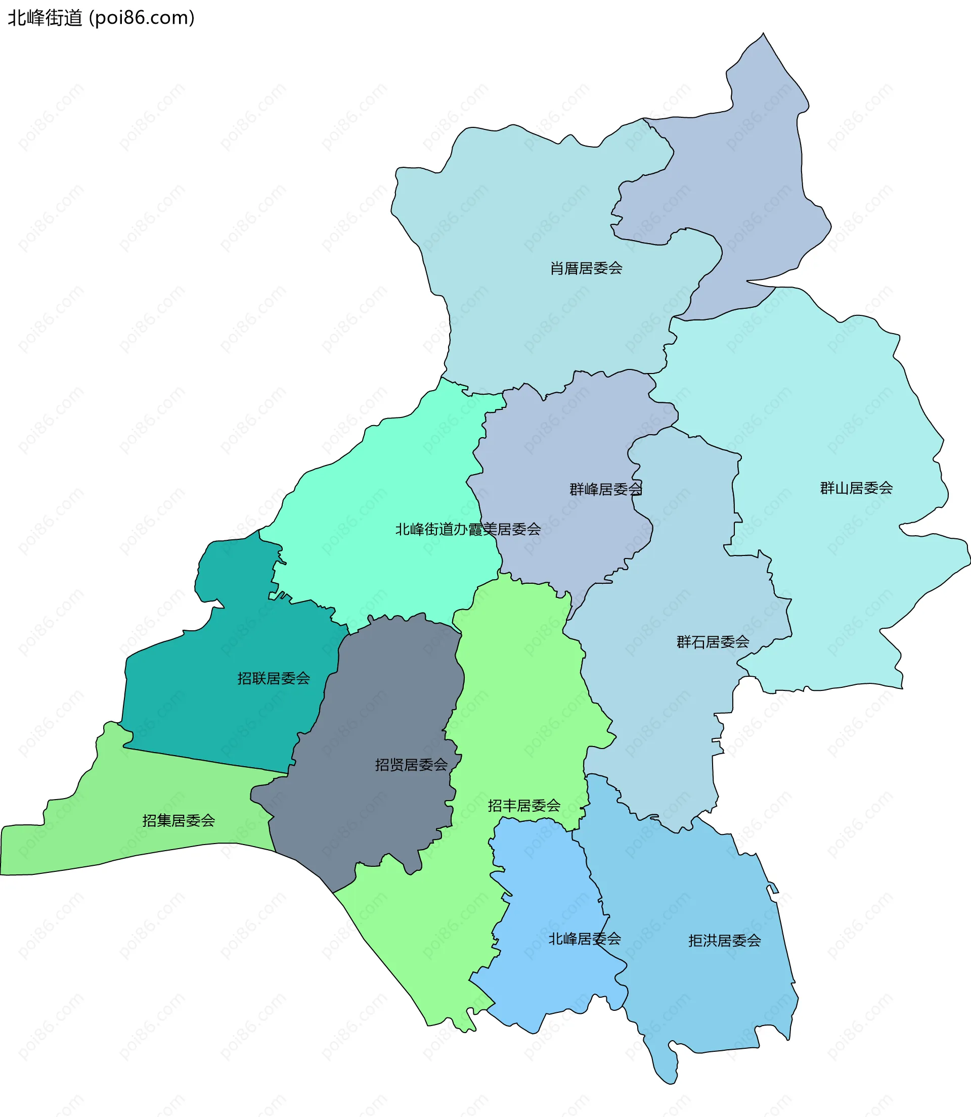 北峰街道边界地图(五级行政区划)