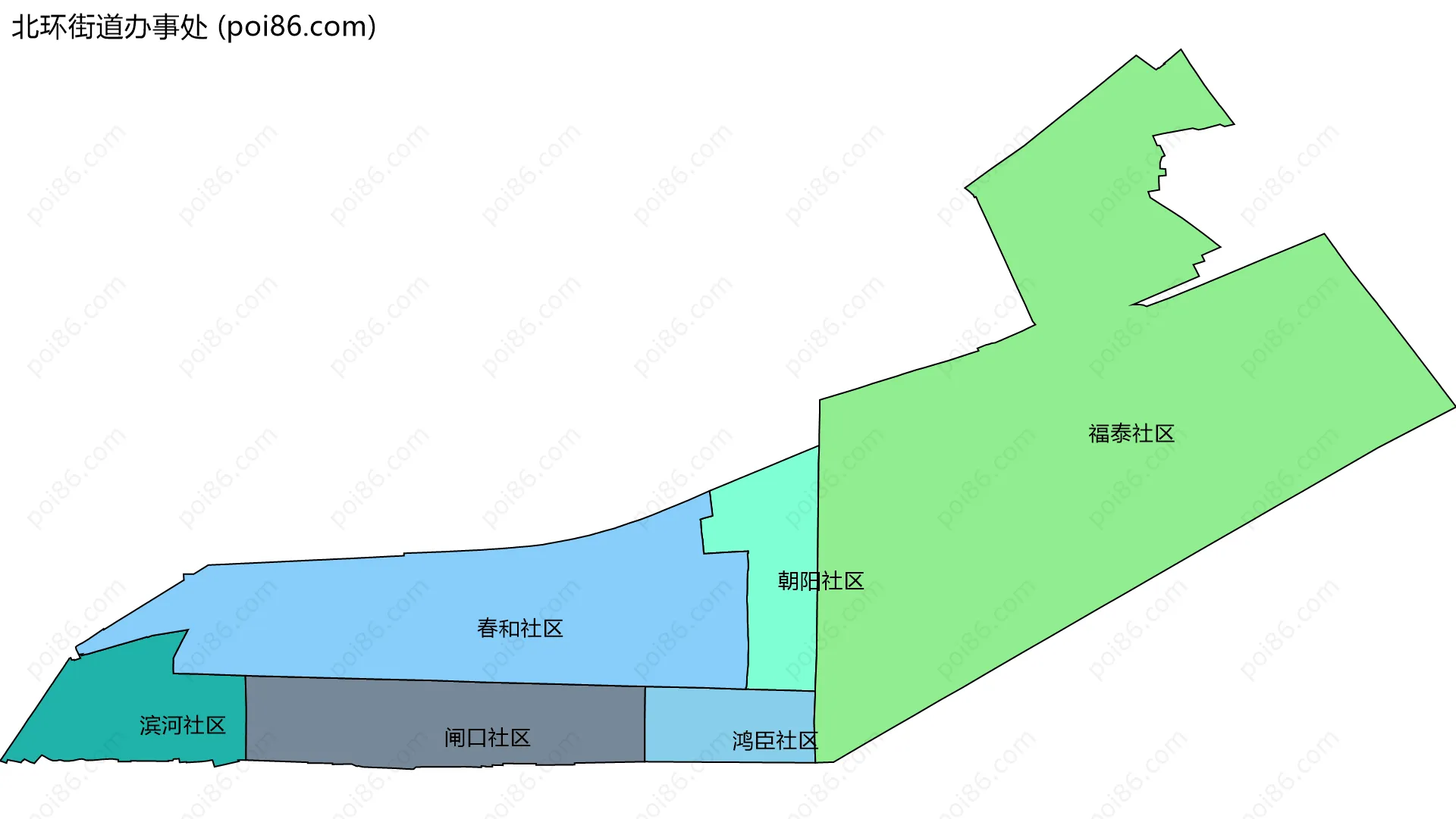 北环街道办事处边界地图(五级行政区划)