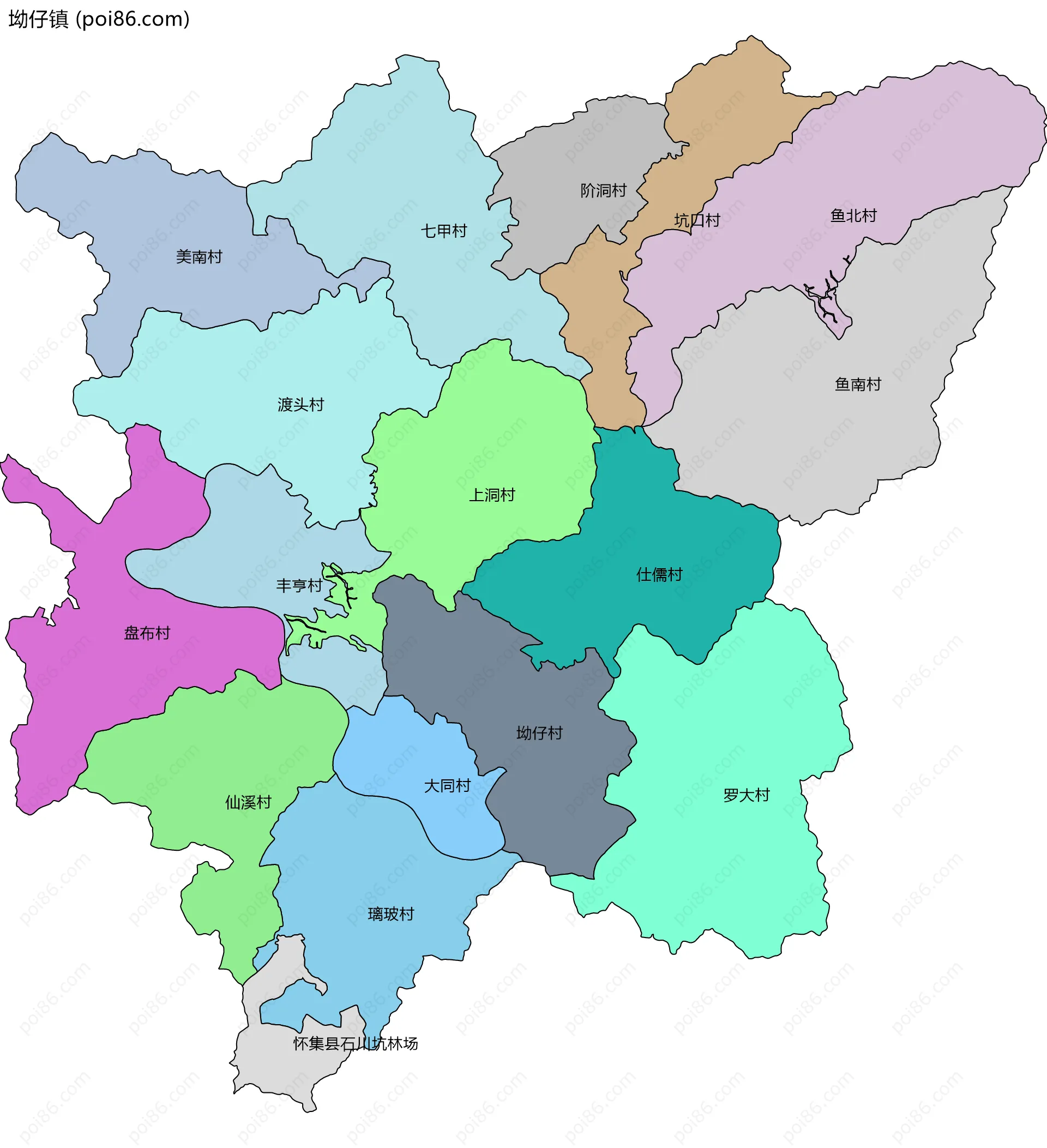 坳仔镇边界地图(五级行政区划)