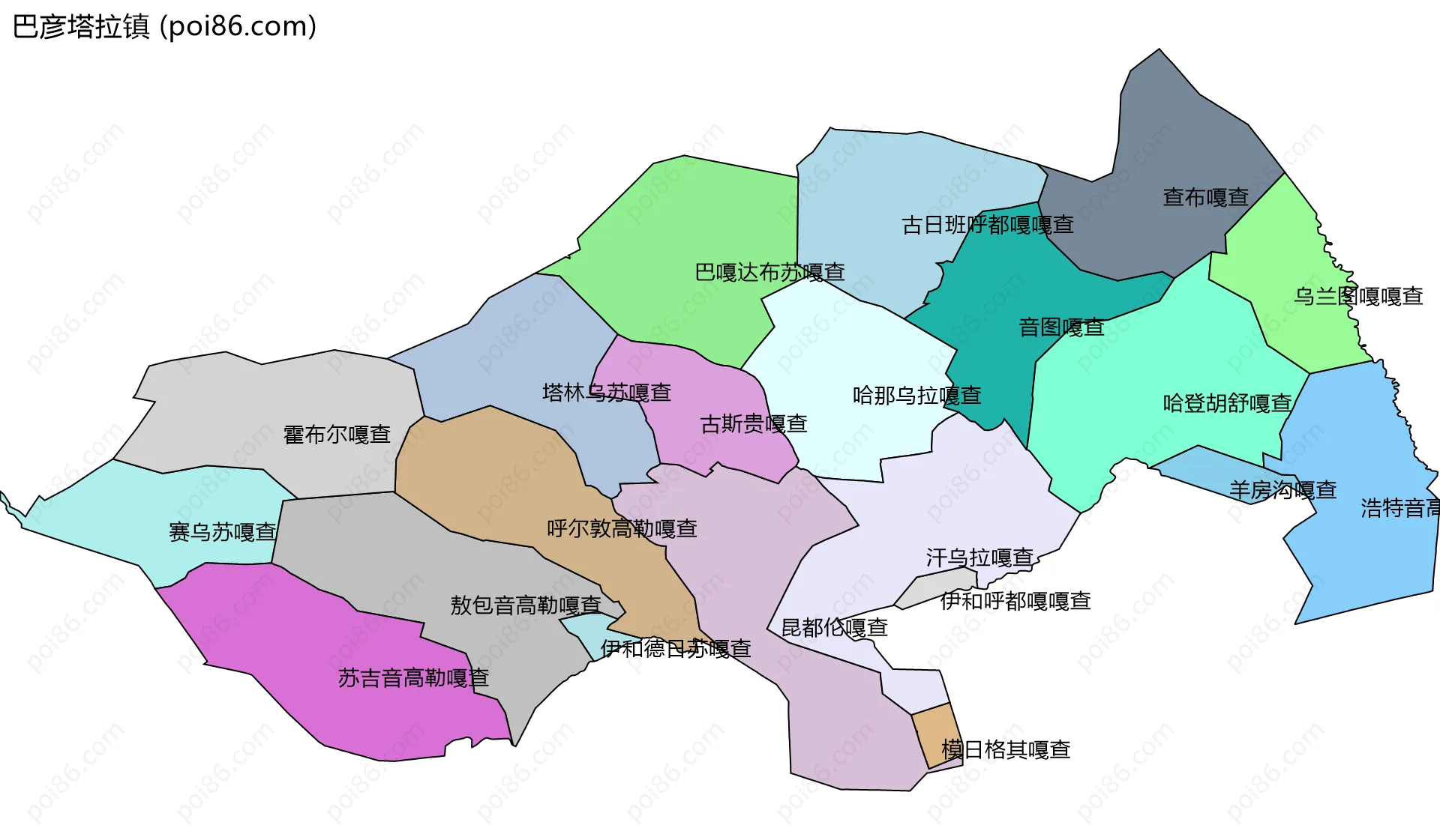 巴彦塔拉镇边界地图(五级行政区划)