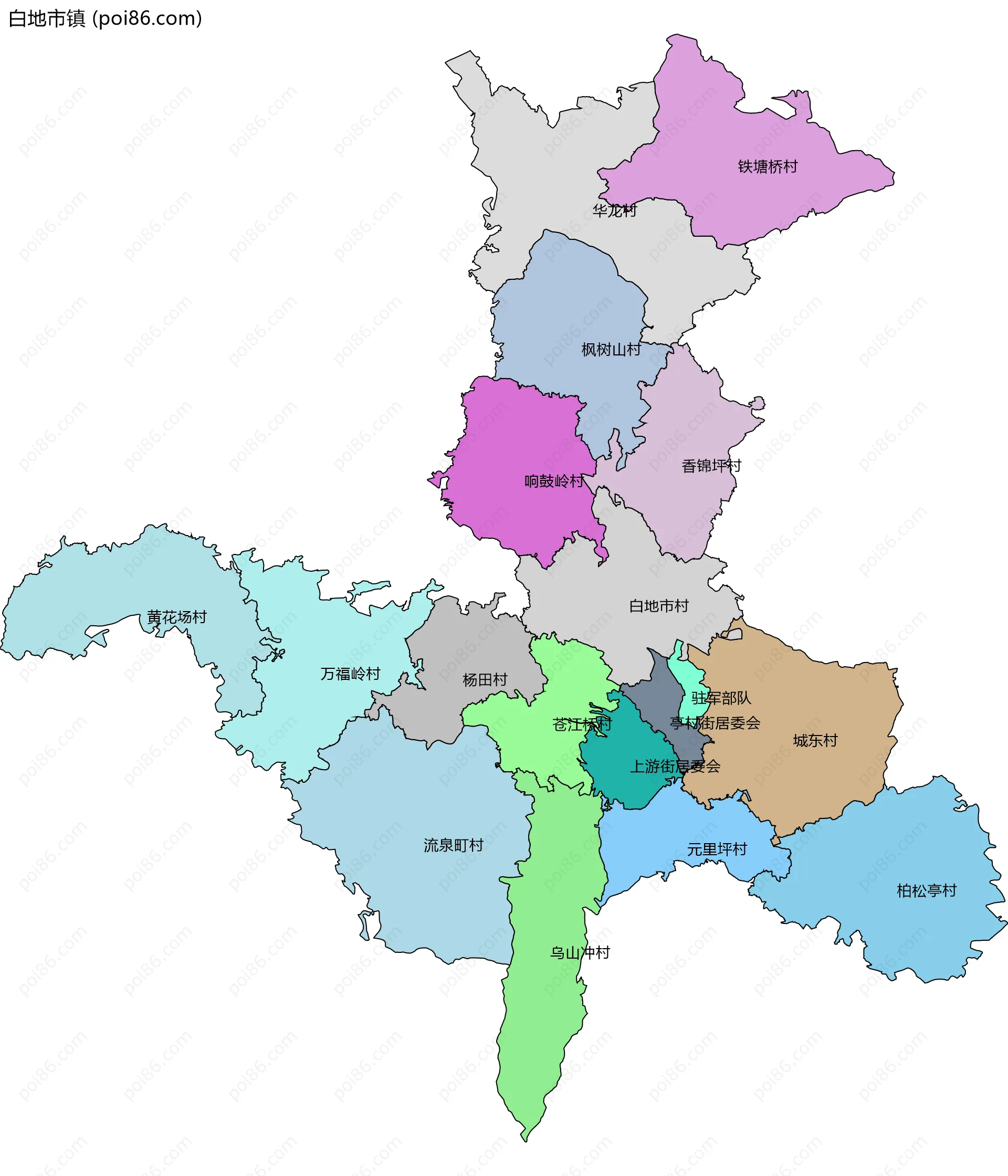 白地市镇边界地图(五级行政区划)