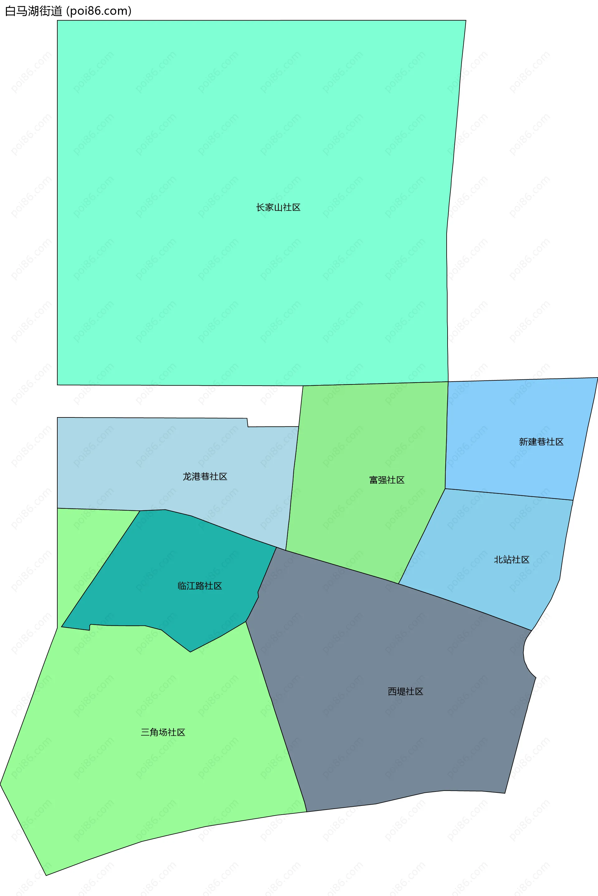 白马湖街道边界地图(五级行政区划)