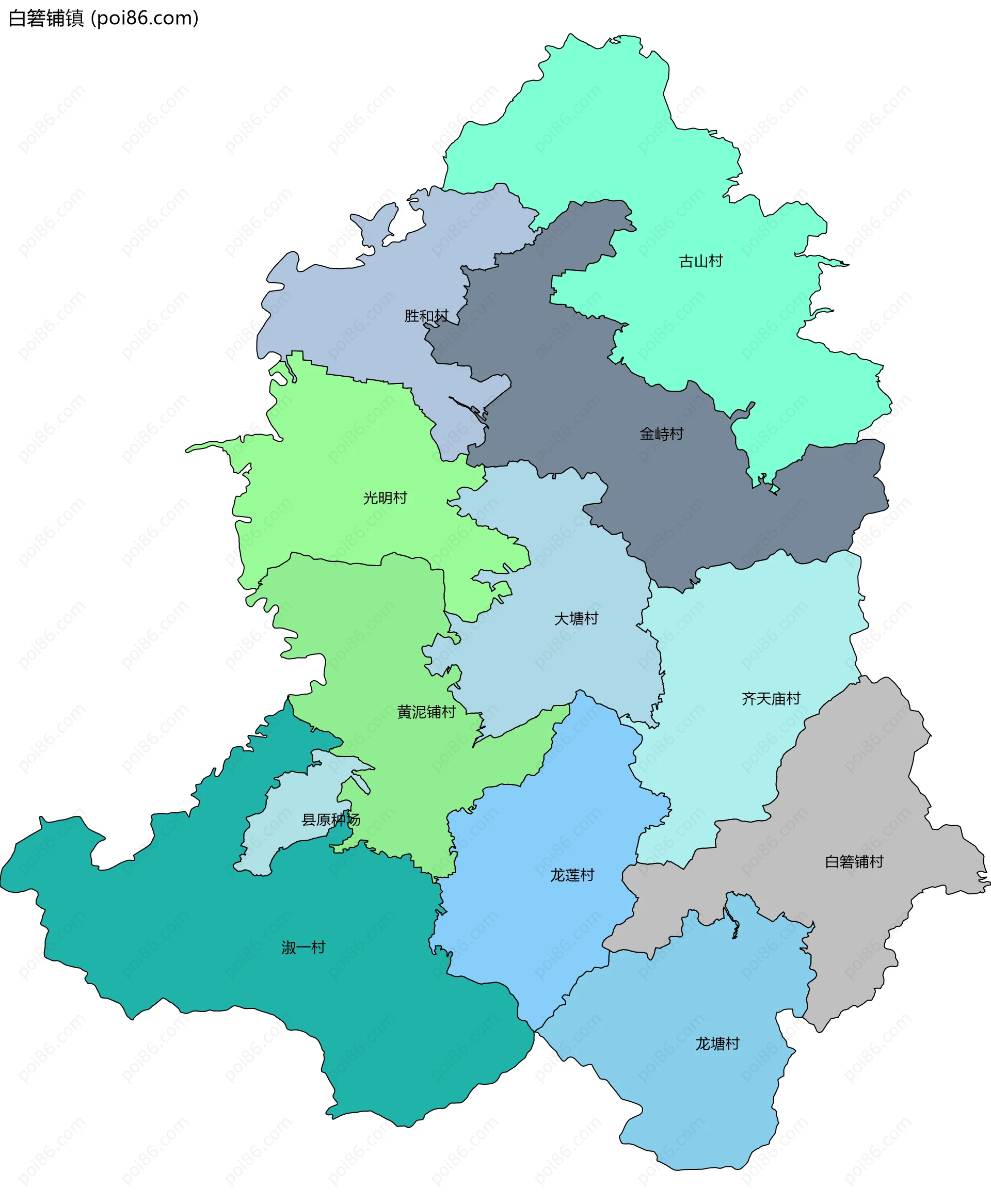 白箬铺镇边界地图(五级行政区划)