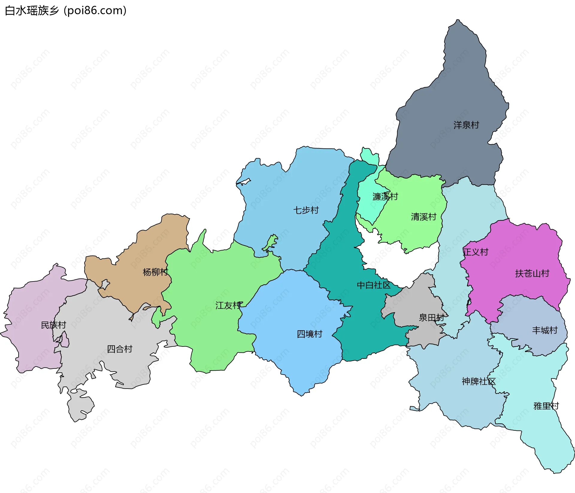白水瑶族乡边界地图(五级行政区划)