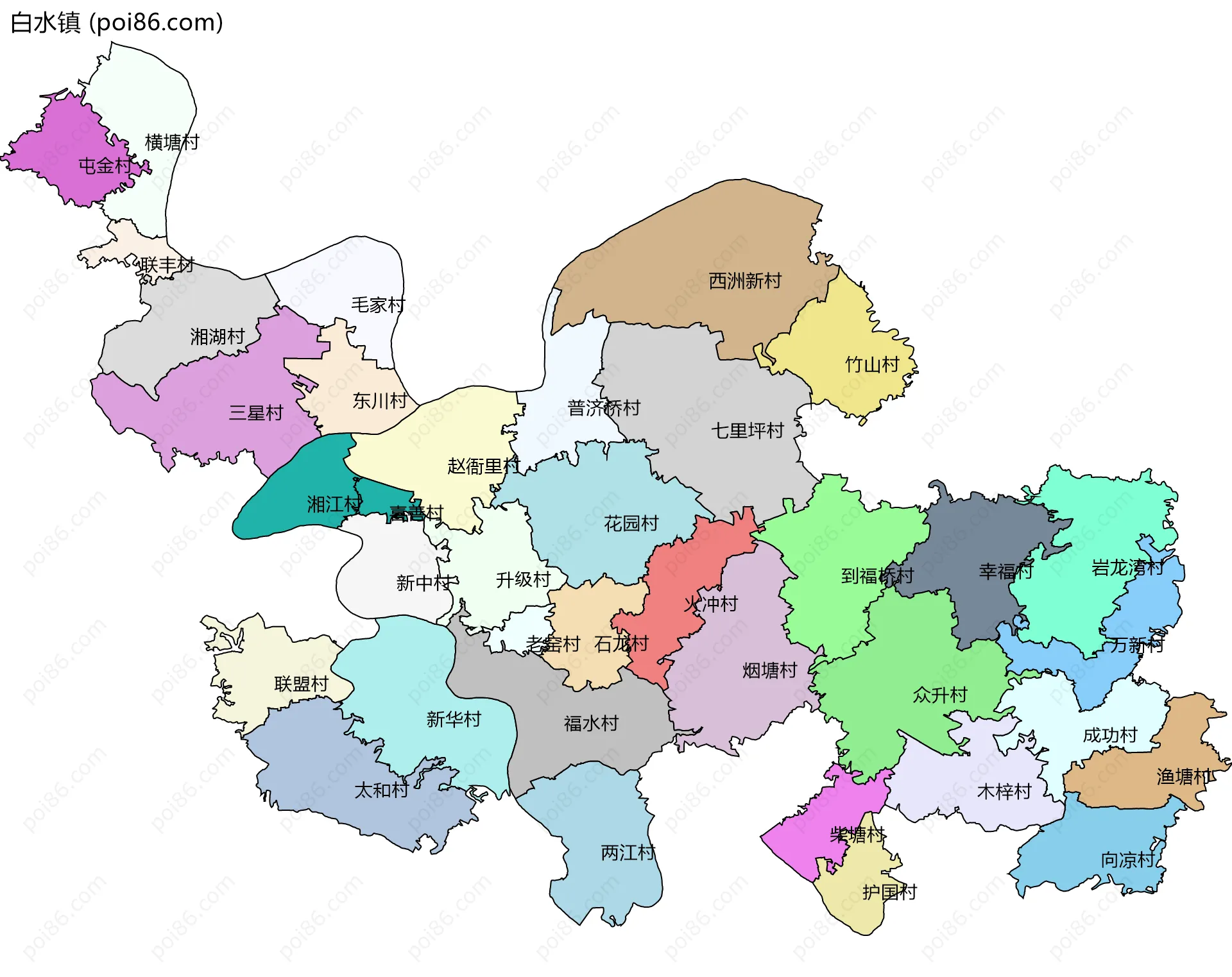 白水镇边界地图(五级行政区划)
